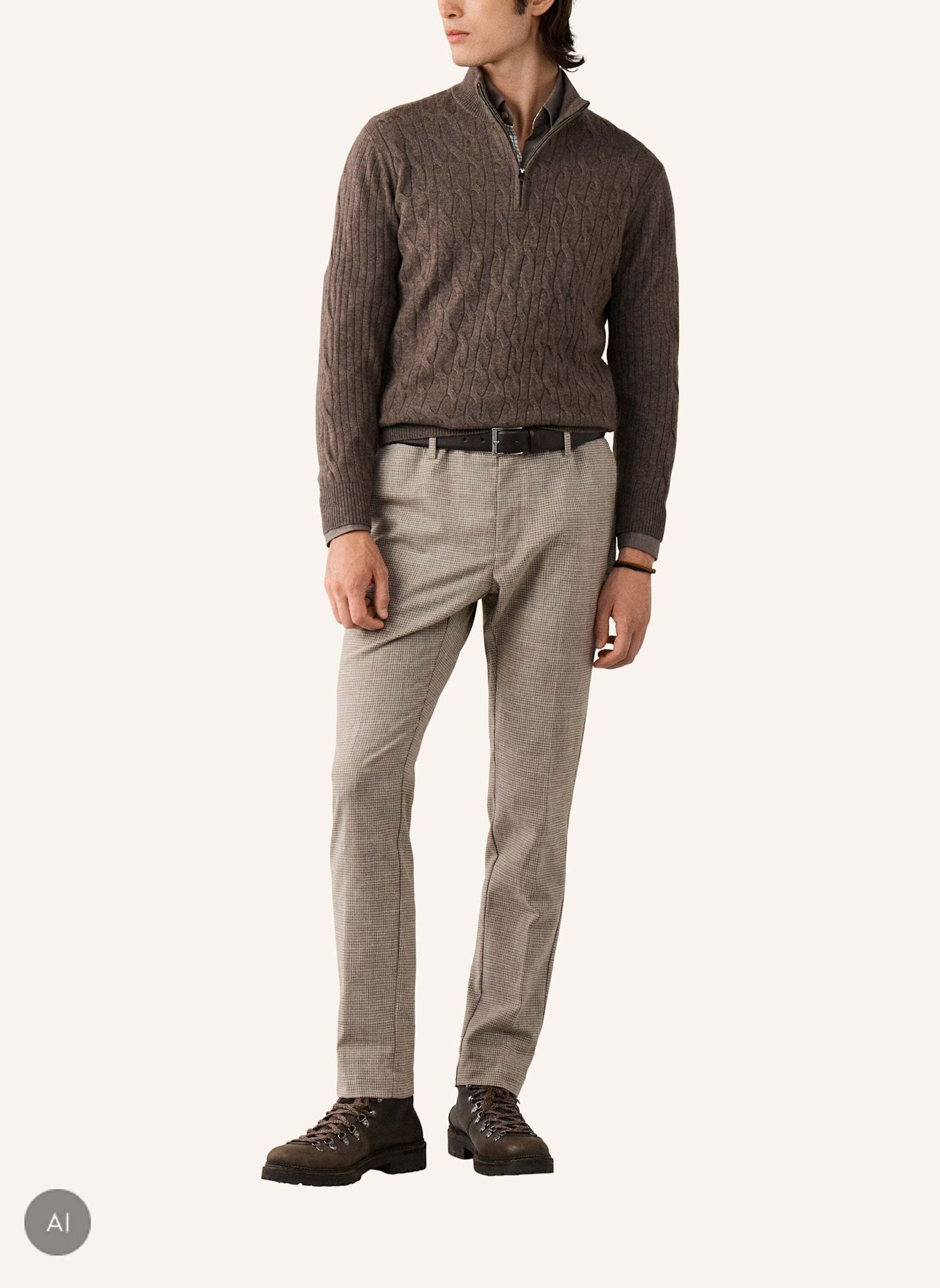HACKETT LONDON Pullover LAMBSWOOL CABLE HZIP: BEIGE