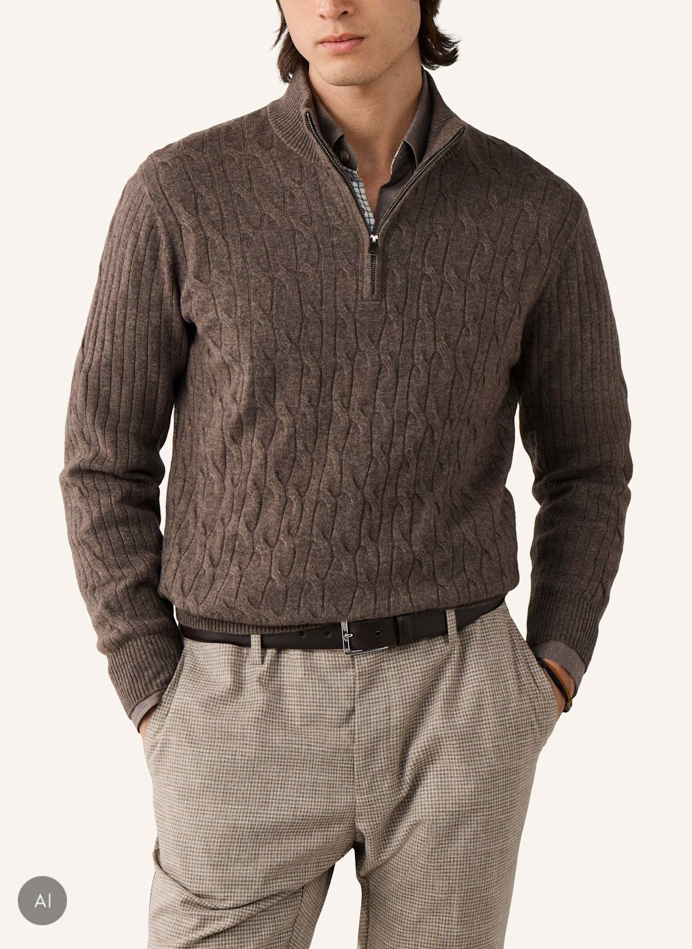 HACKETT LONDON Pullover LAMBSWOOL CABLE HZIP: BEIGE