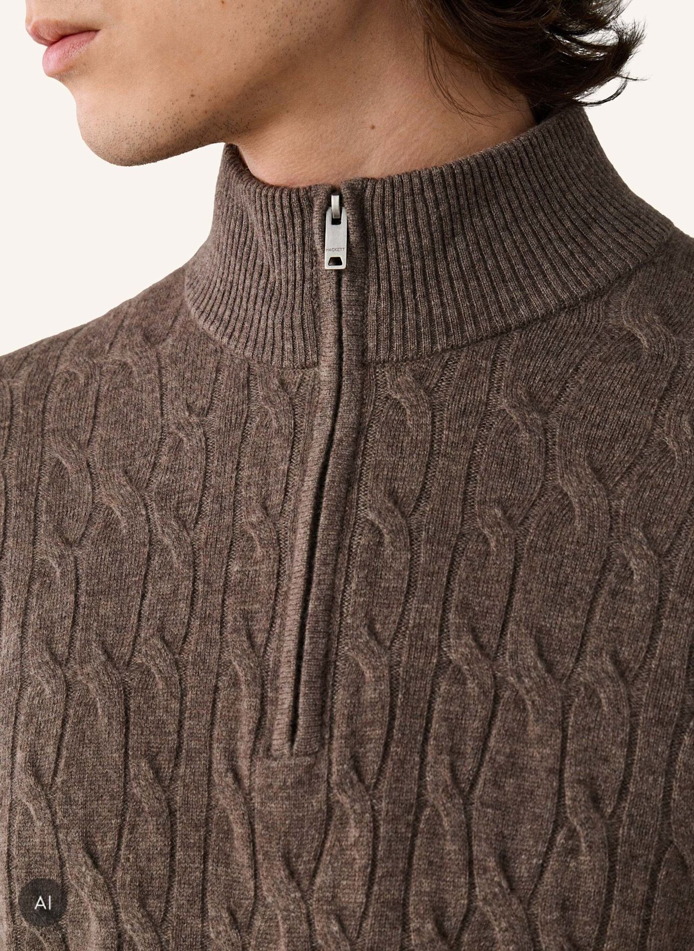 HACKETT LONDON Pullover LAMBSWOOL CABLE HZIP: BEIGE