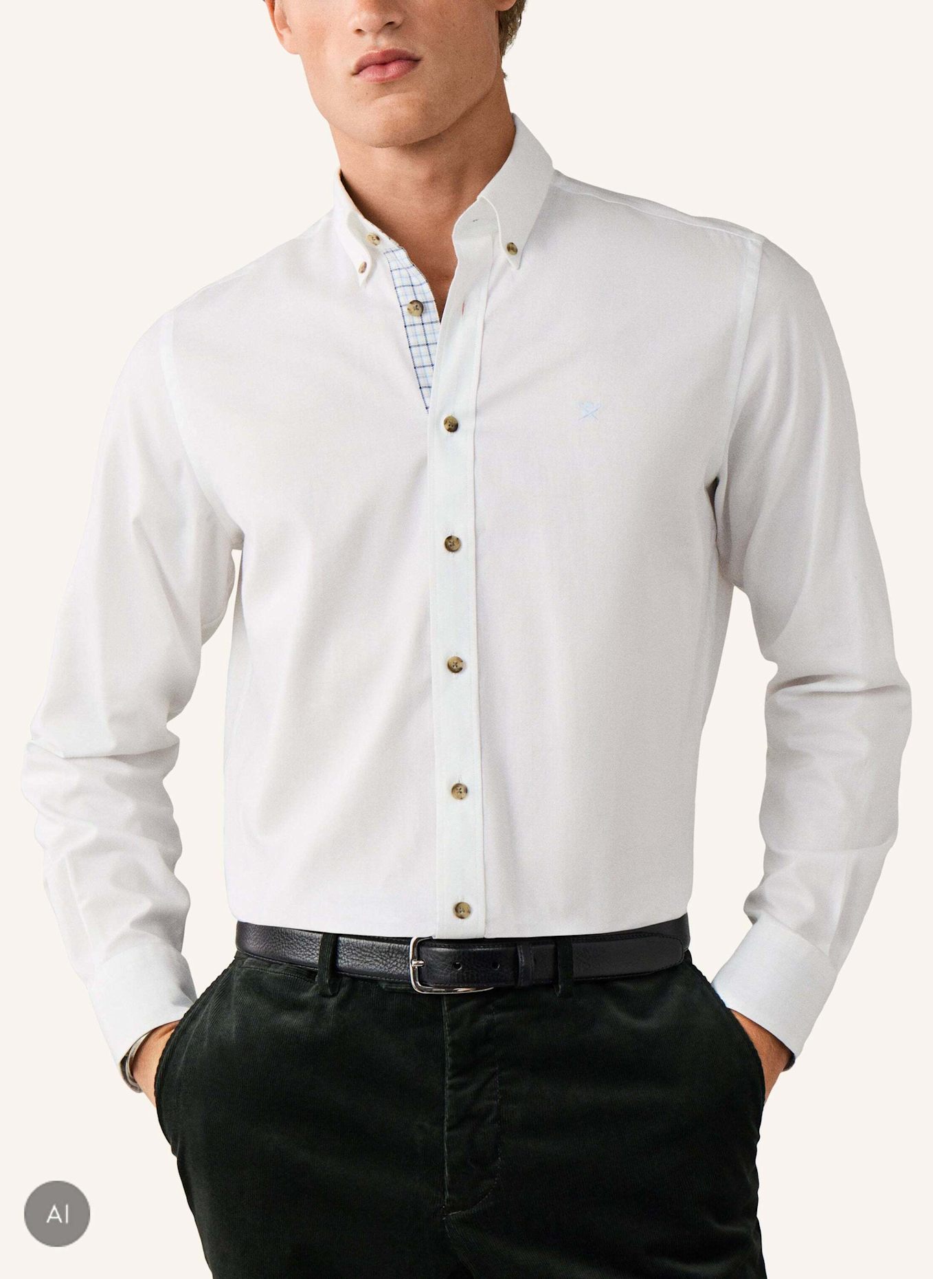 HACKETT LONDON Freizeithemd FLANNEL MULTI TRIM: WEISS