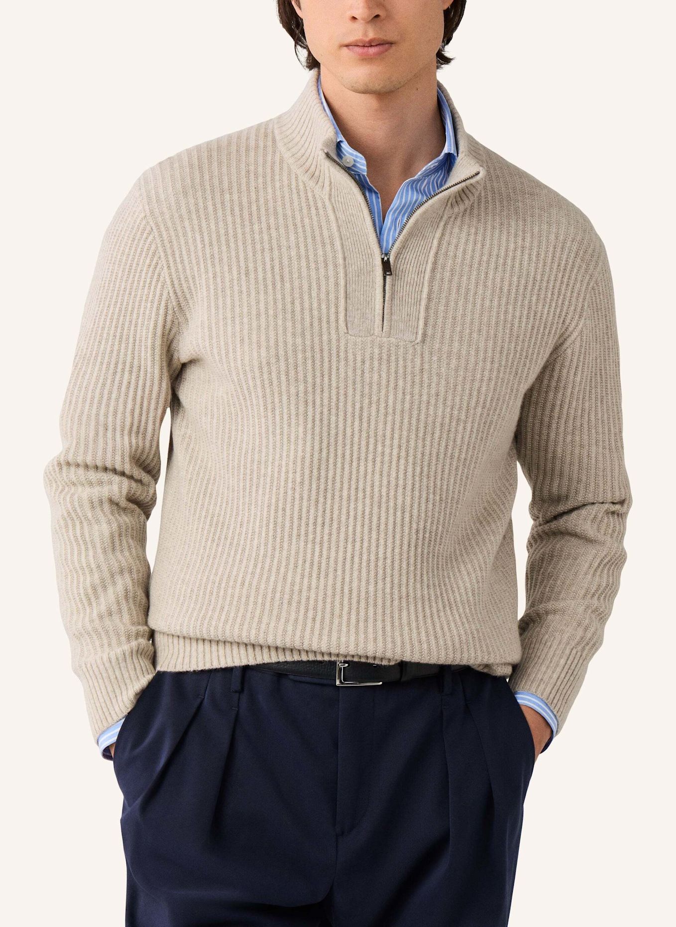 HACKETT LONDON Pullover HIGHLAND STITCH HZIP: BEIGE