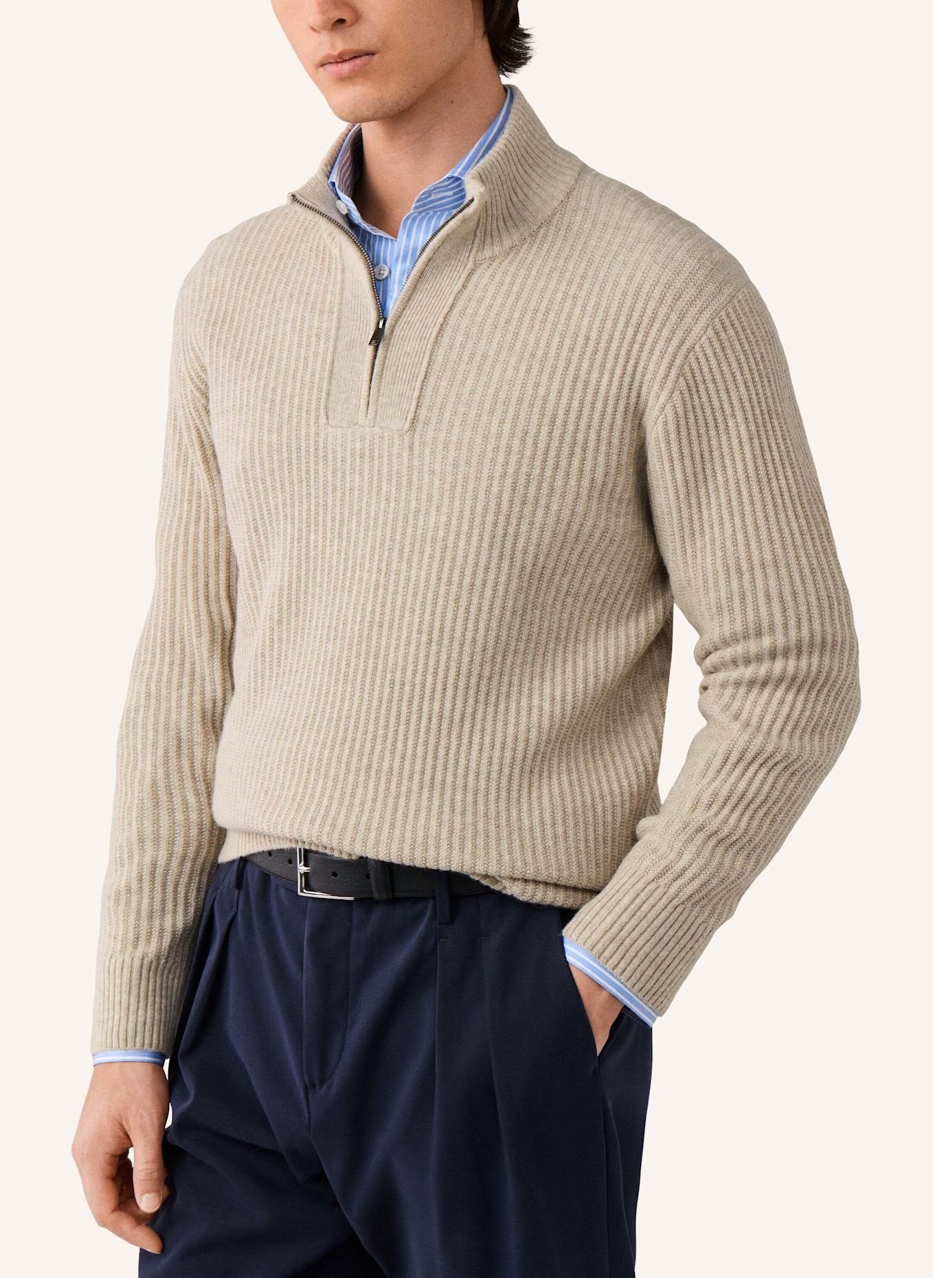 HACKETT LONDON Pullover HIGHLAND STITCH HZIP: BEIGE