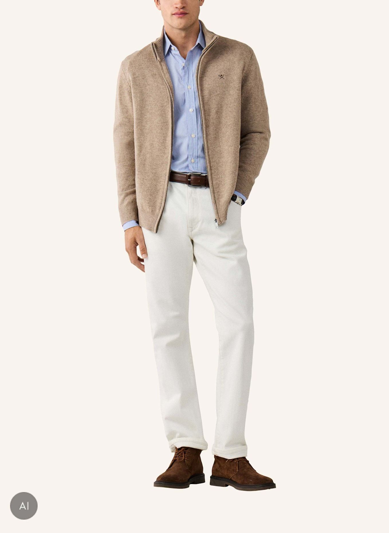 HACKETT LONDON Pullover LAMBSWOOL FZIP: WEISS