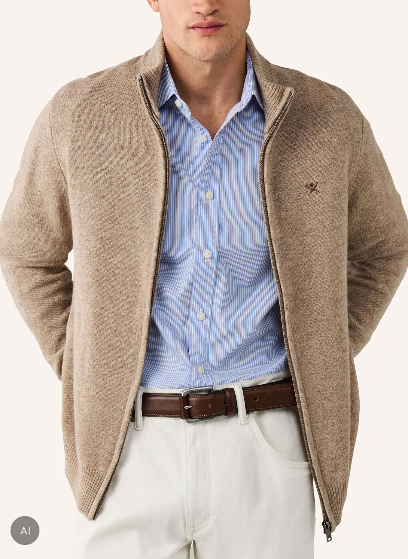 HACKETT LONDON Pullover LAMBSWOOL FZIP: WEISS