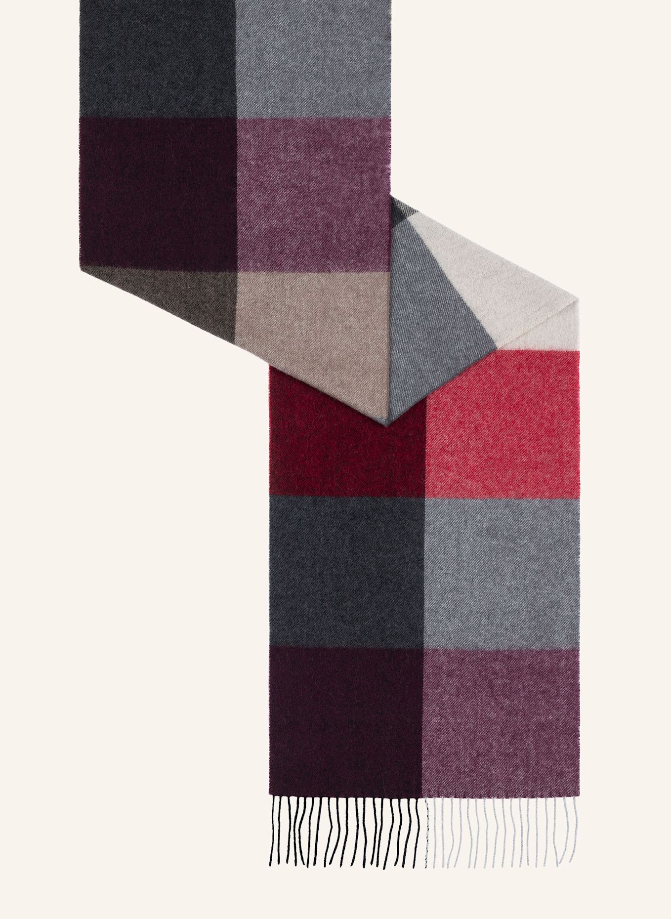 ROECKL Woll-Schal COLOURED SQUARES: ROT/ SCHWARZ/ GRAU