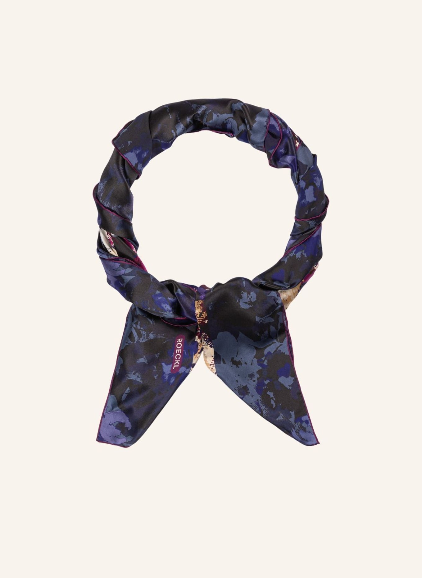 ROECKL Seidentuch CAMOUFLAGE FLOWERS: DUNKELBLAU/ BLAU/ CREME/ LILA