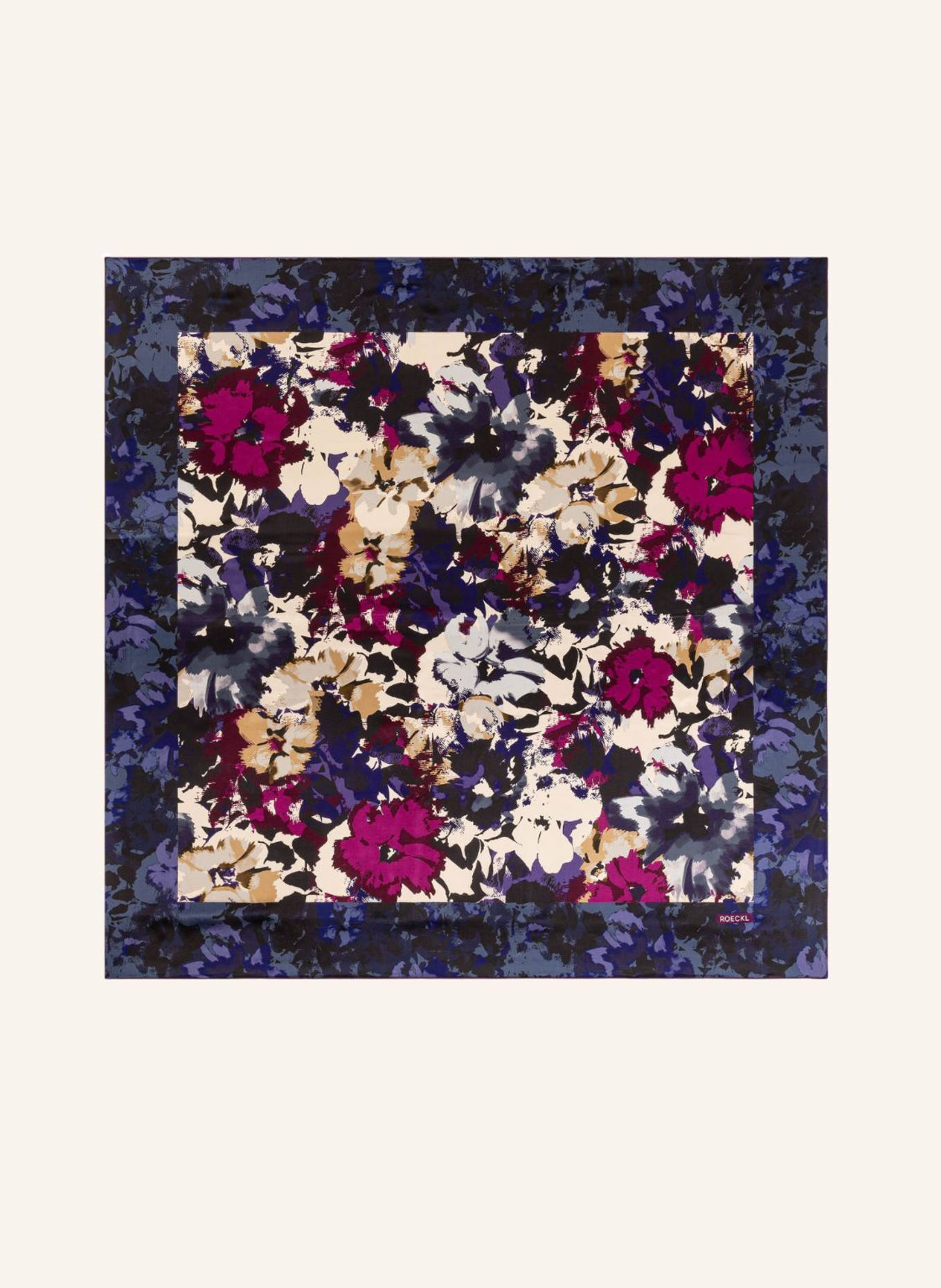 ROECKL Seidentuch CAMOUFLAGE FLOWERS: DUNKELBLAU/ BLAU/ CREME/ LILA