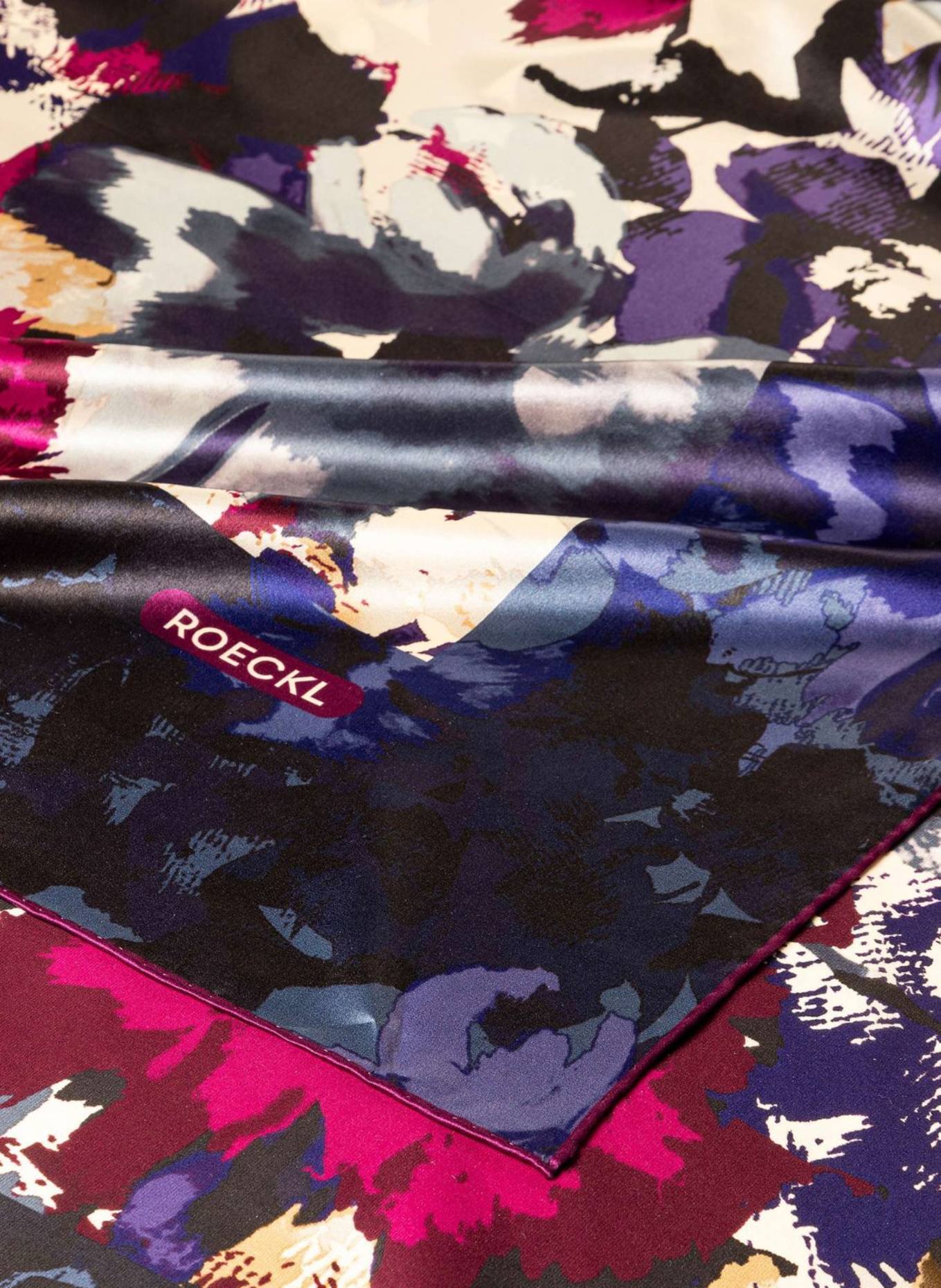 ROECKL Seidentuch CAMOUFLAGE FLOWERS: DUNKELBLAU/ BLAU/ CREME/ LILA