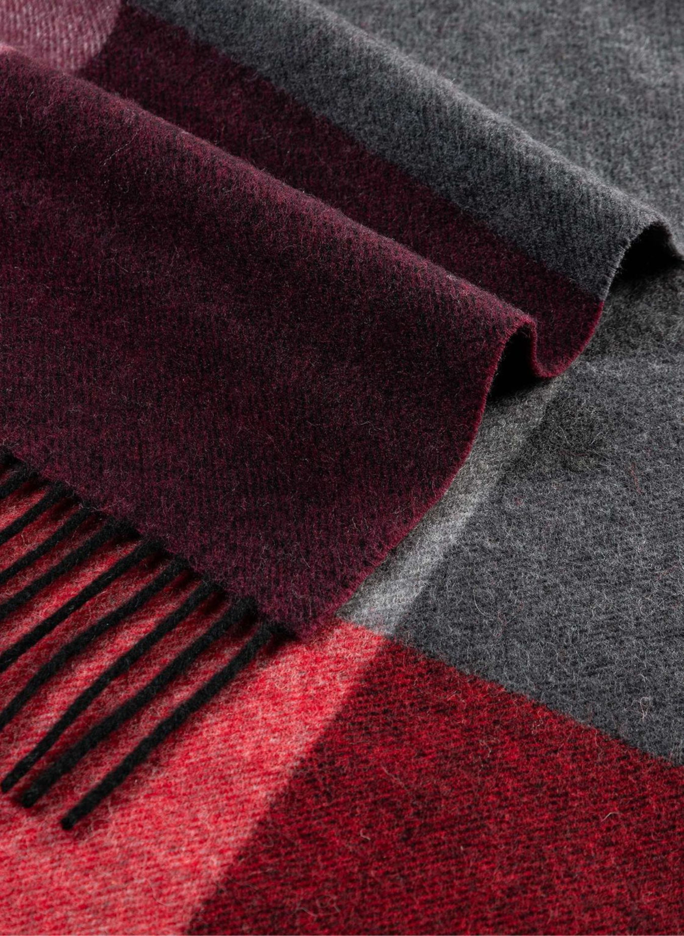 ROECKL Woll-Schal COLOURED SQUARES: ROT/ SCHWARZ/ GRAU