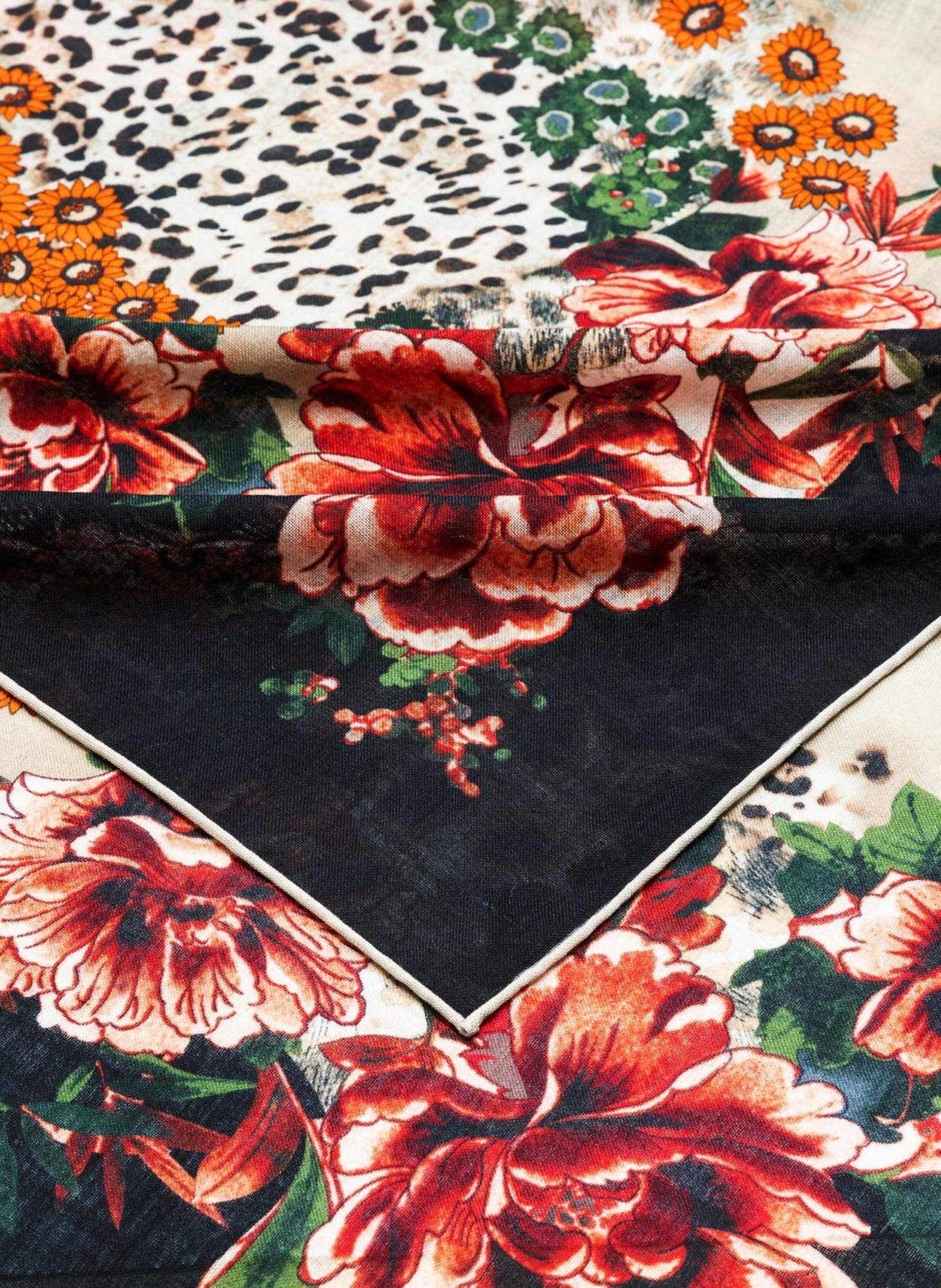 ROECKL Wolltuch BLOOMING WILDERNESS: SCHWARZ/ BEIGE