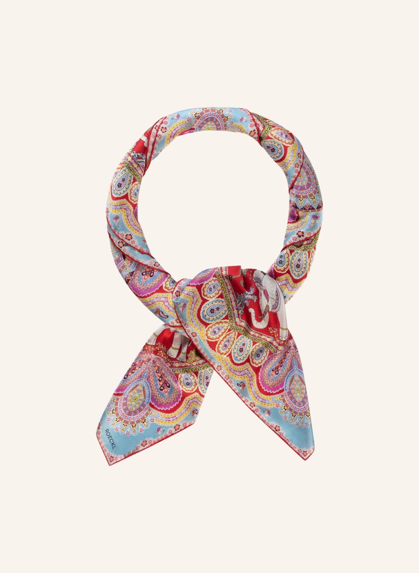 ROECKL Seidentuch ELEPHANT PARADE: BEIGE/ ROT