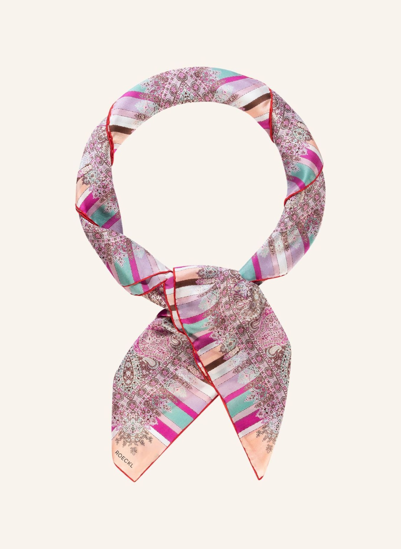ROECKL Seidentuch BUTTERFLY PAISLEY: BEIGE/ ROT