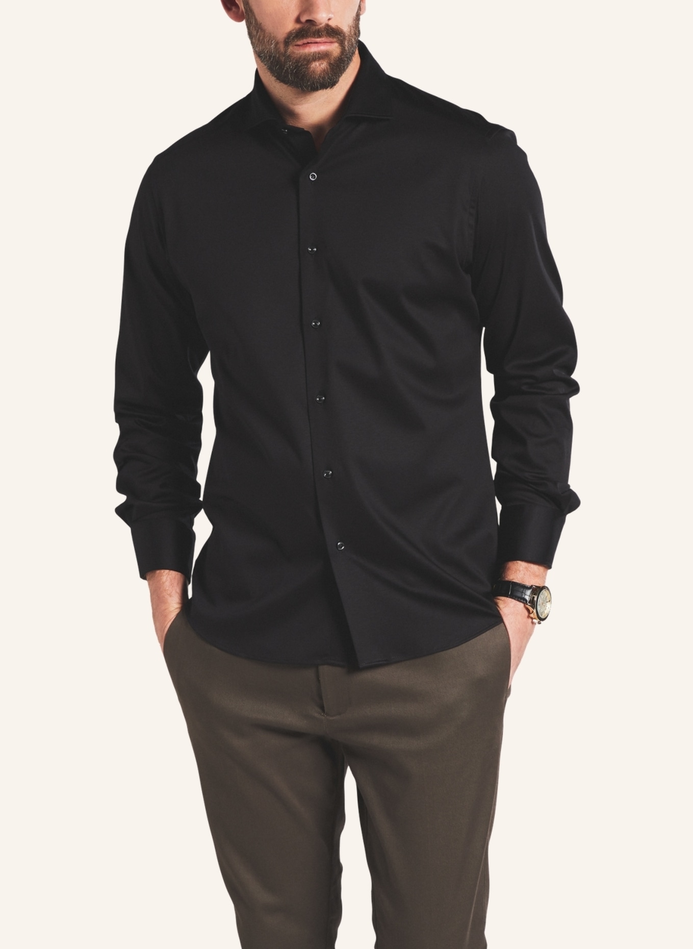 1863 by ETERNA Jerseyhemd Modern Fit: SCHWARZ