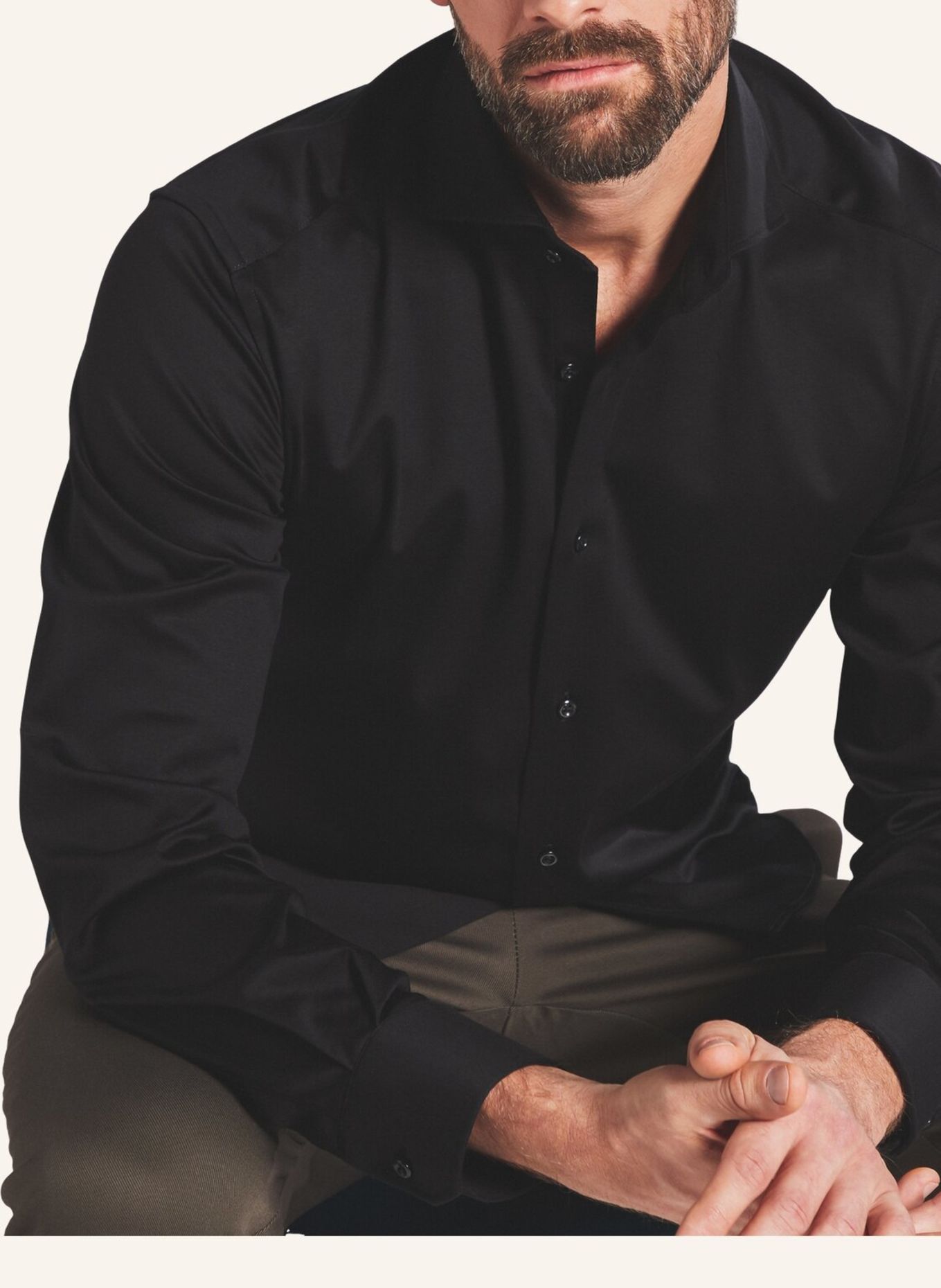 1863 by ETERNA Jerseyhemd Modern Fit: SCHWARZ