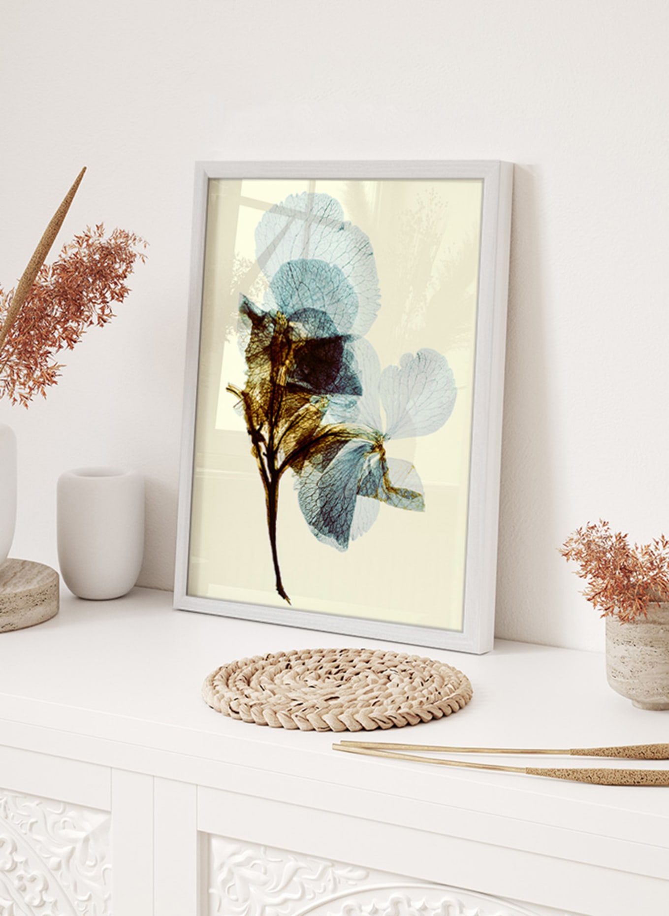 ANY IMAGE Wandbild BLUMENTEXTUR mit Rahmen: WEISS