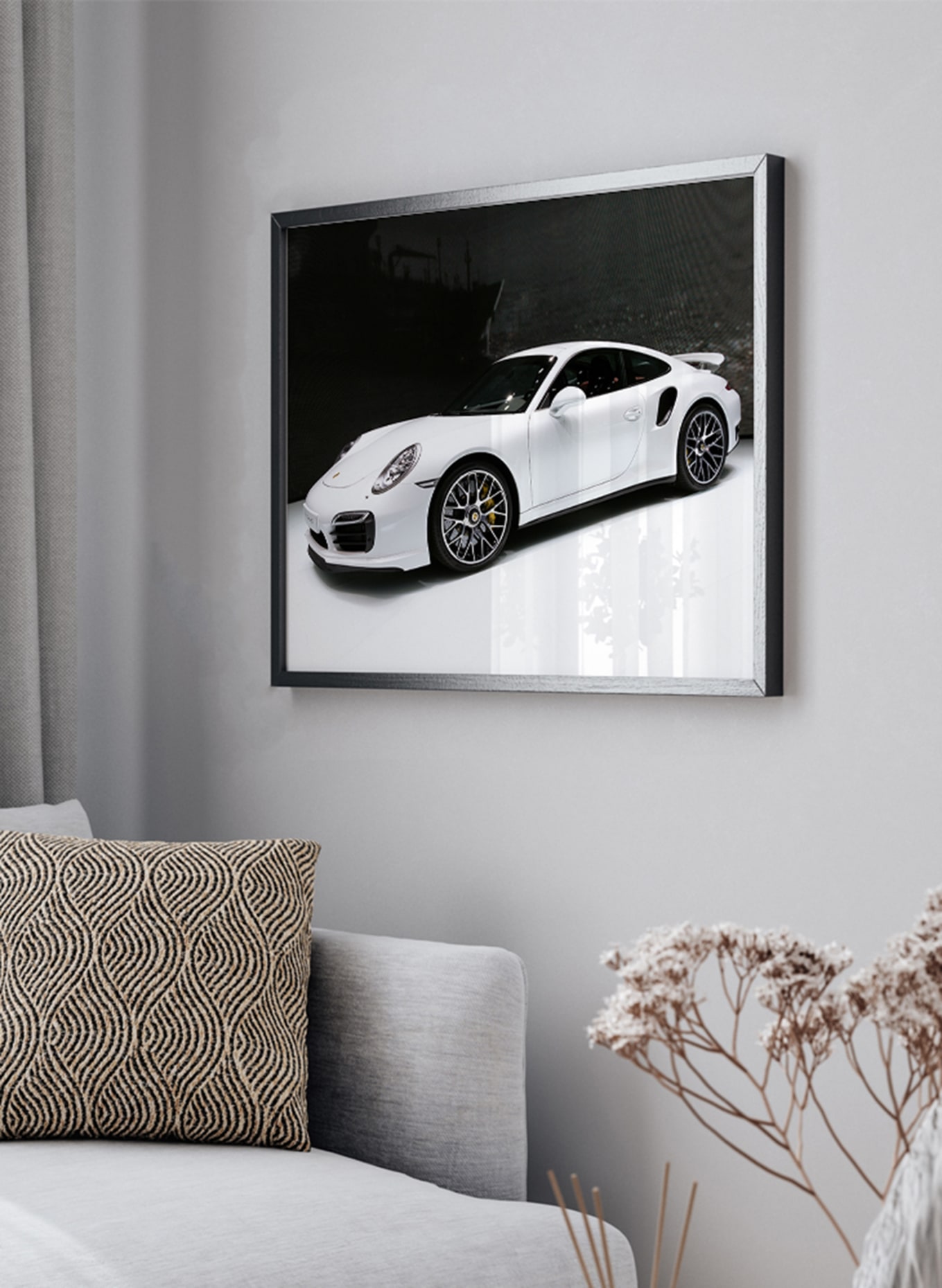 JACOB BADEN Wandbild WHITE PORSCHE 911 TURBO S  mit Rahmen, Farbe: SCHWARZ (Bild 4)