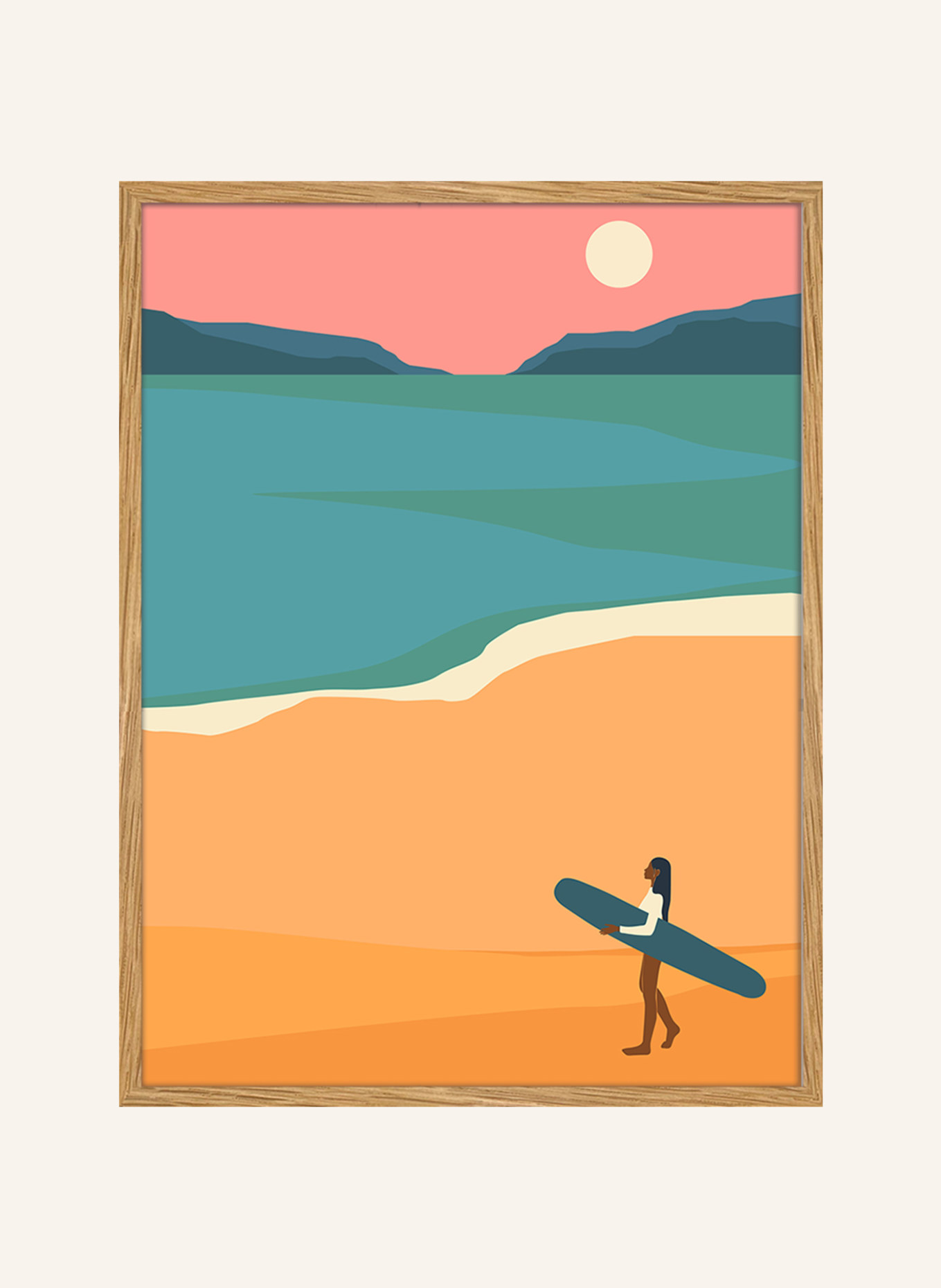 ANY IMAGE Wandbild BUNTE SURFER-ILLUSTRATION mit Rahmen, Farbe: ECRU (Bild 1)