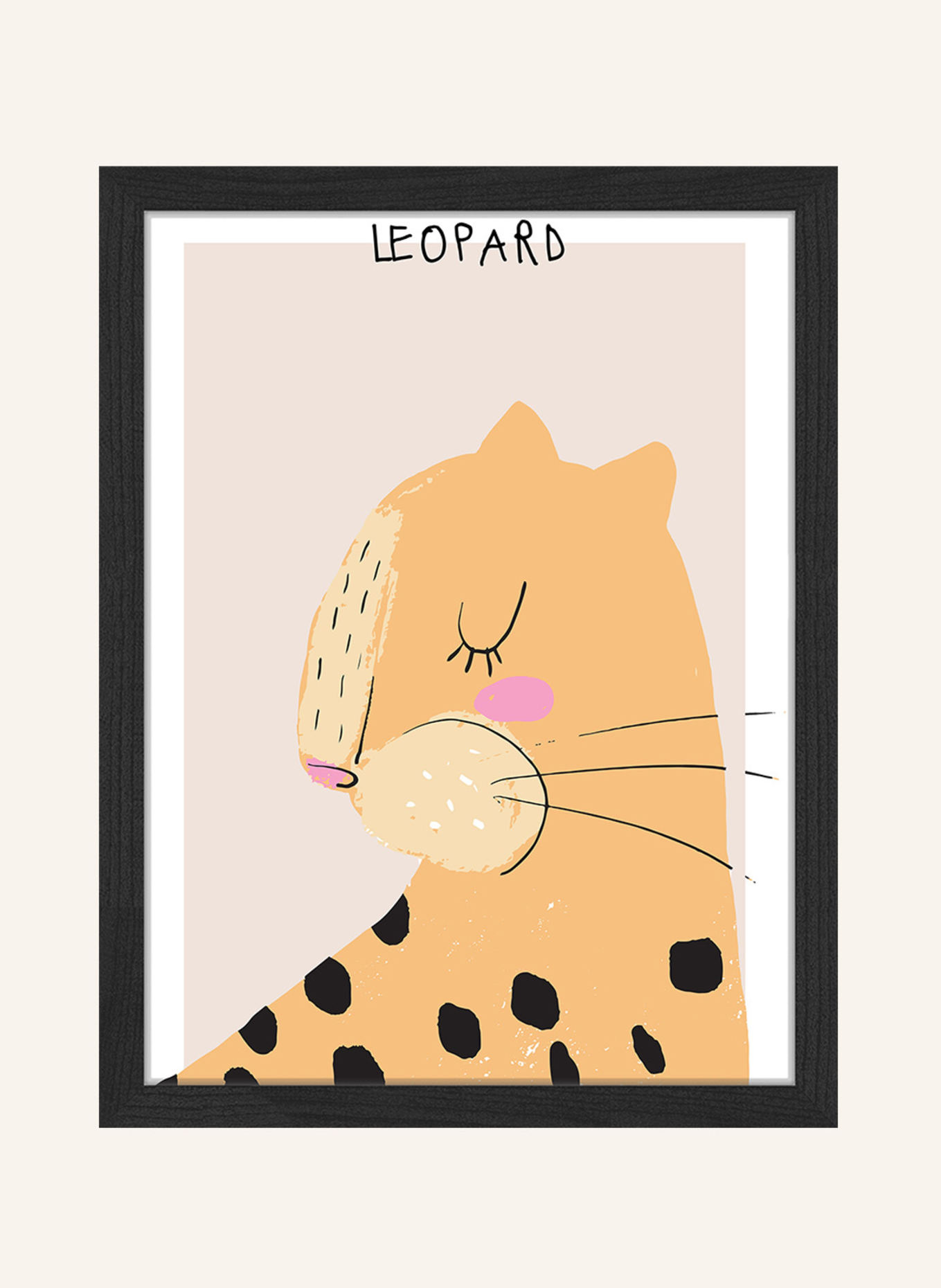 Milan Moon Wandbild SCHLÄFRIGER LEOPARD mit Rahmen: SCHWARZ