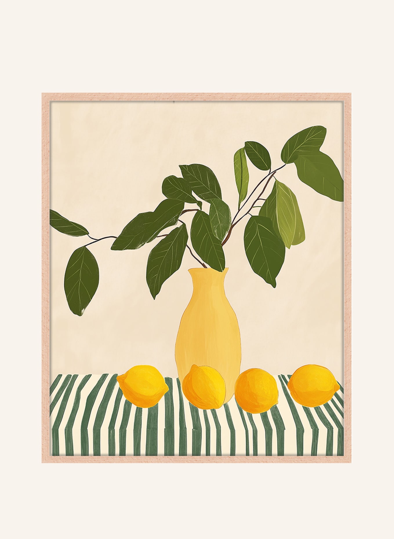 ANY IMAGE Wandbild ZITRONEN & STREIFEN mit Rahmen: HELLBRAUN