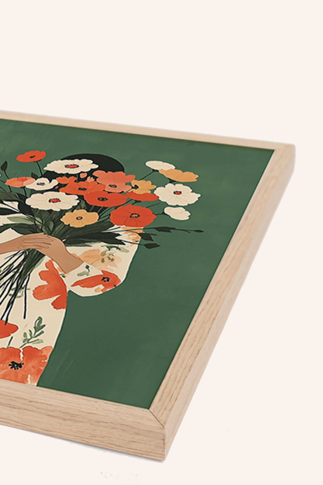 ANY IMAGE Wandbild BLUMEN AUF GRÜN mit Rahmen: HELLBRAUN