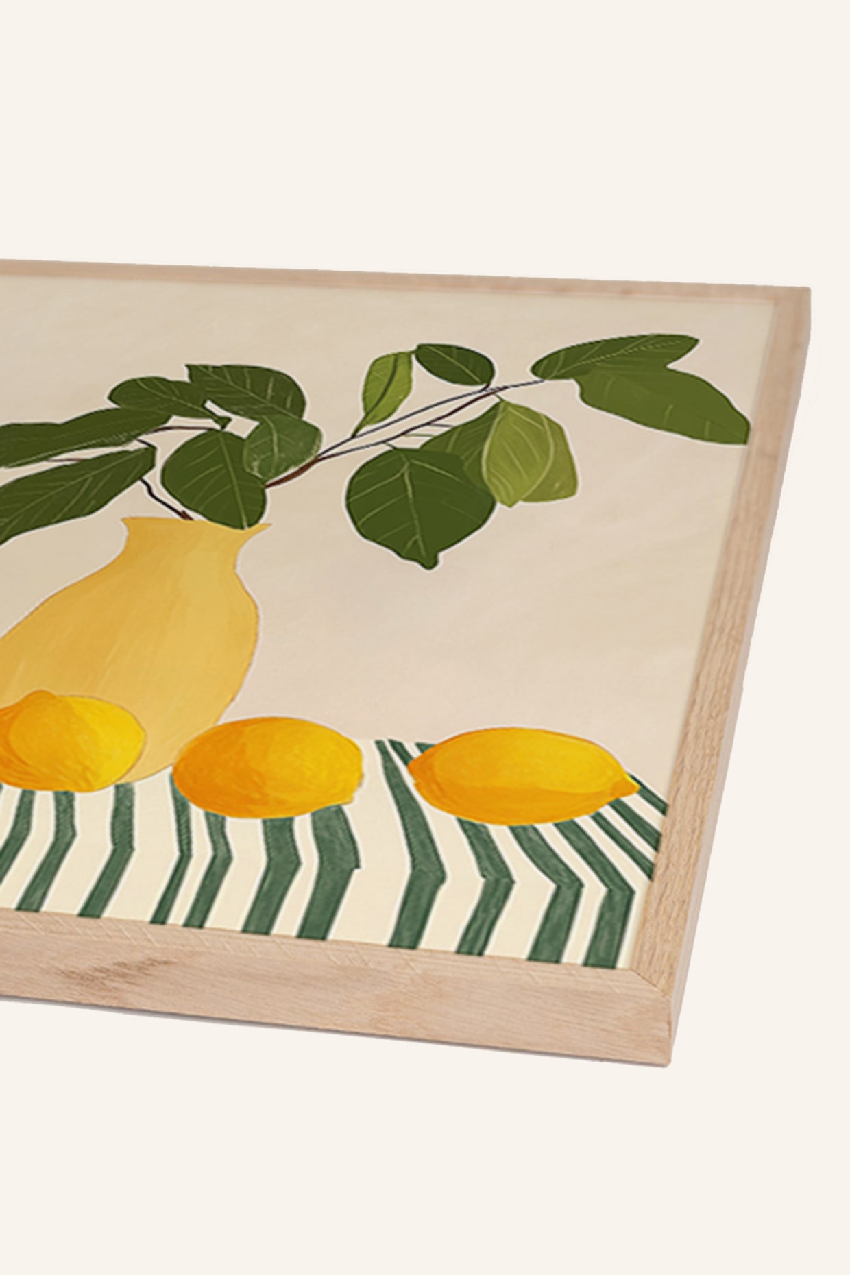 ANY IMAGE Wandbild ZITRONEN & STREIFEN mit Rahmen: HELLBRAUN