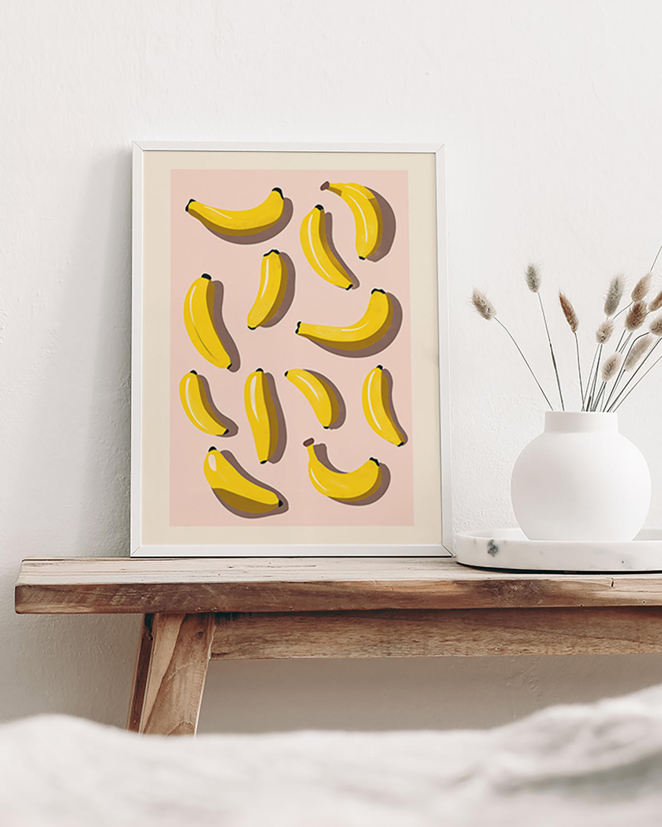 Liv Corday Wandbild BANANEN mit Rahmen: WEISS