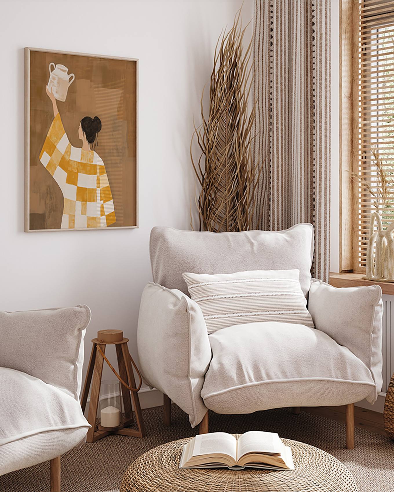 ANY IMAGE Wandbild JAPANDI-STIL mit Rahmen: HELLBRAUN