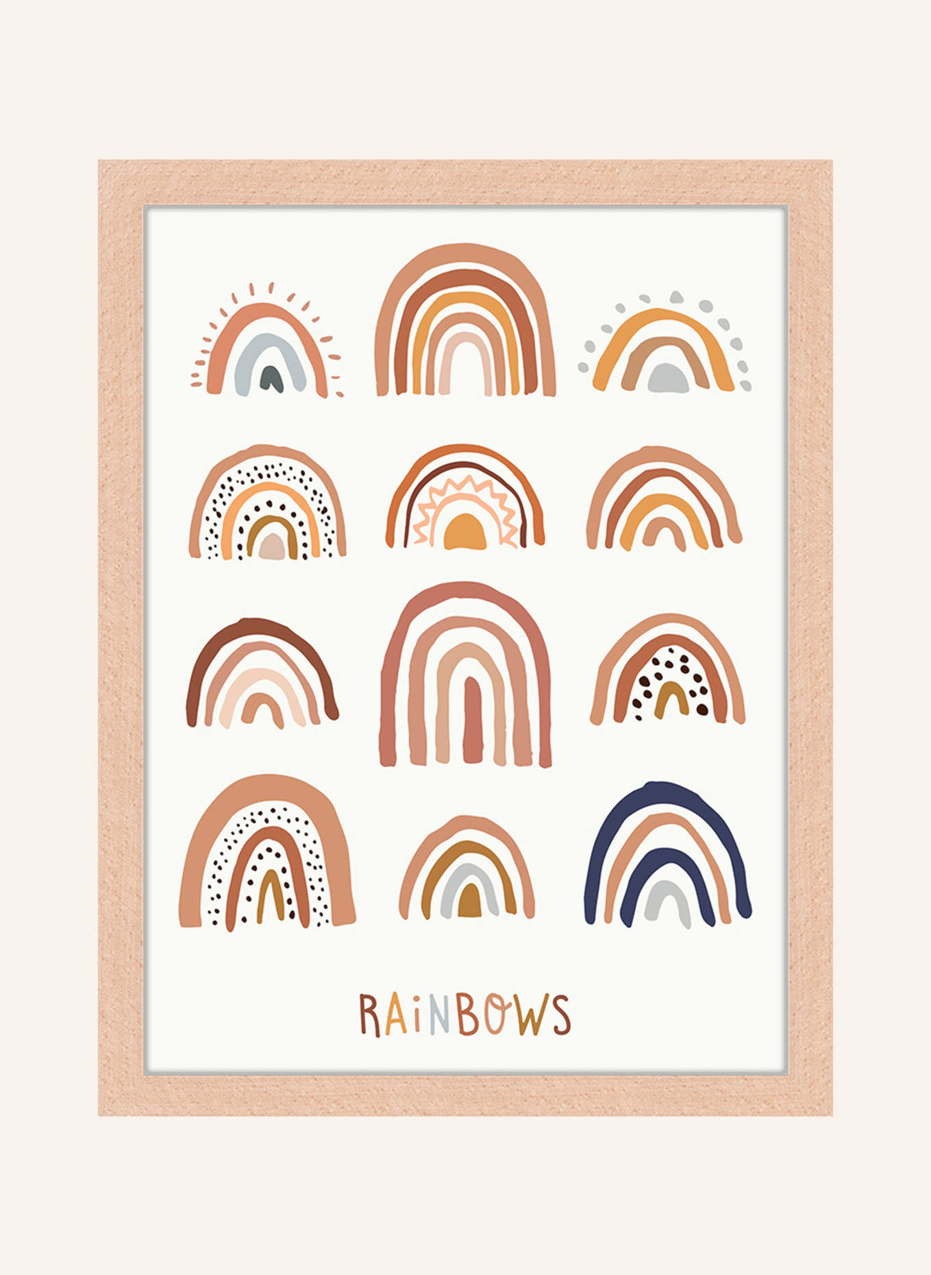 Milan Moon Wandbild ALLE REGENBÖGEN mit Rahmen: HELLBRAUN