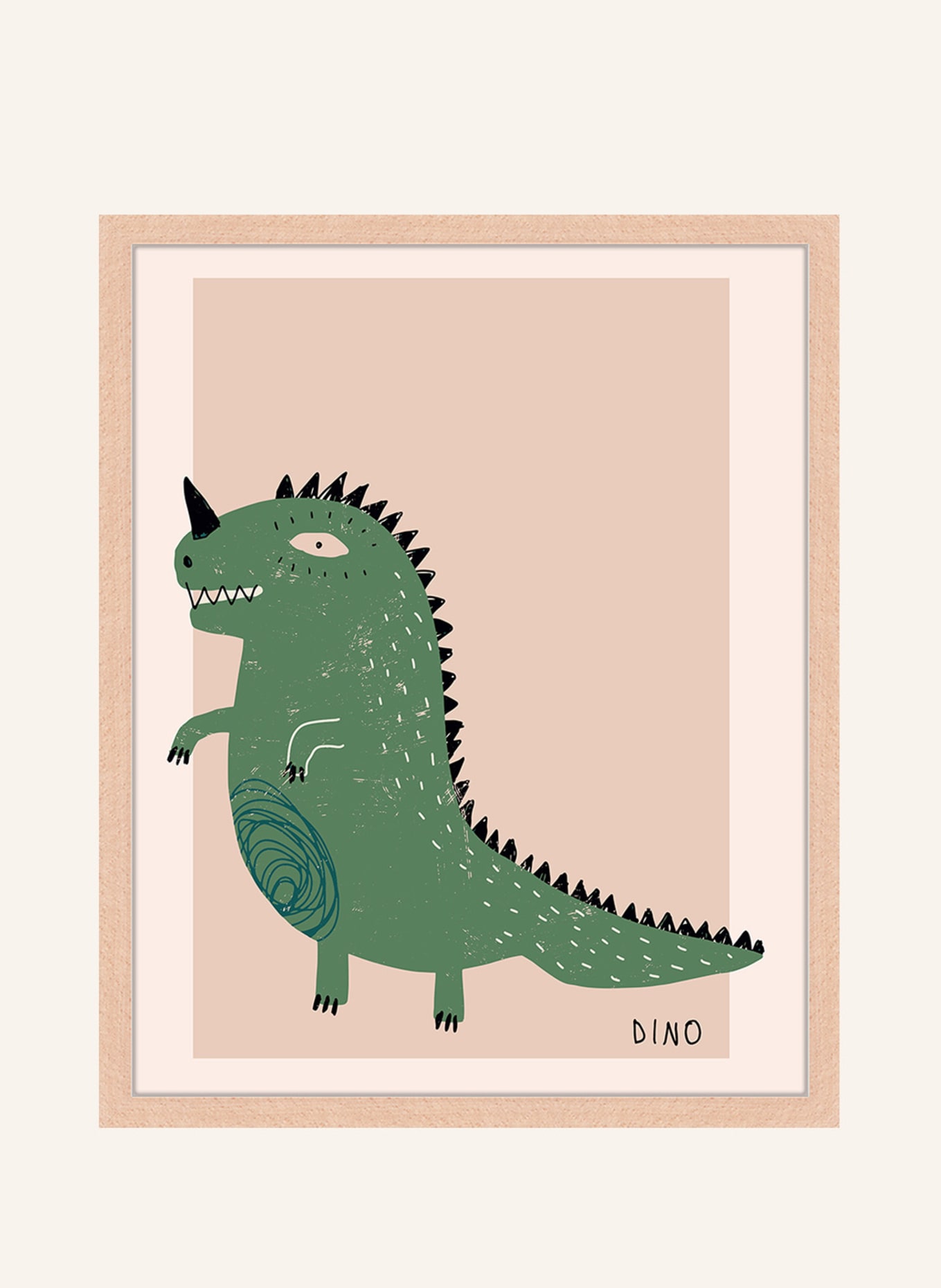 Milan Moon Wandbild DINO mit Rahmen: HELLBRAUN