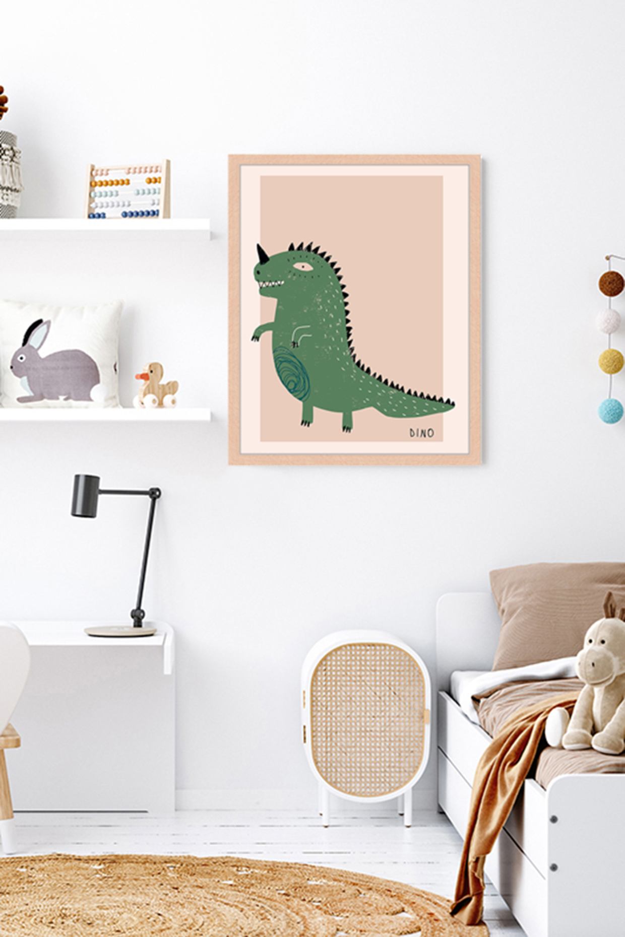 Milan Moon Wandbild DINO mit Rahmen: HELLBRAUN