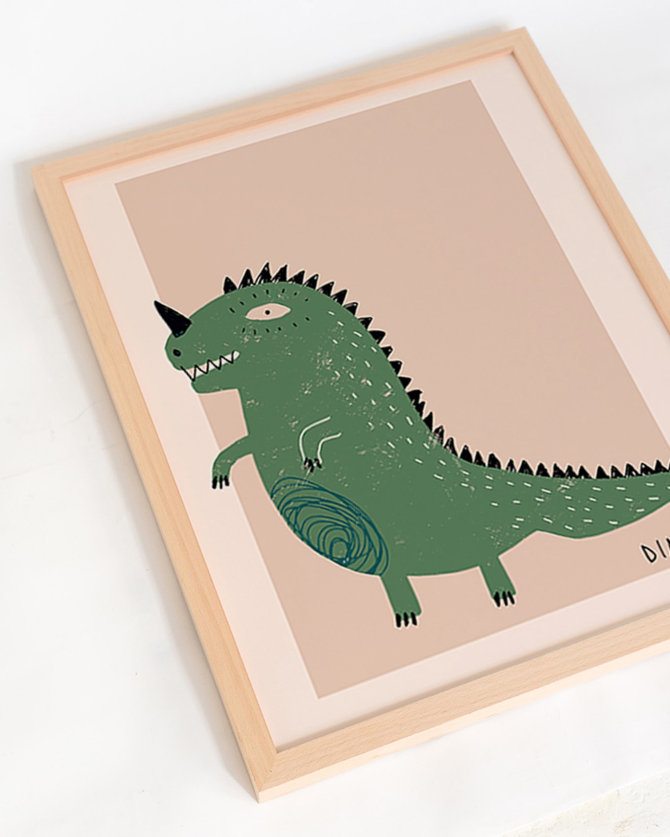 Milan Moon Wandbild DINO mit Rahmen: HELLBRAUN