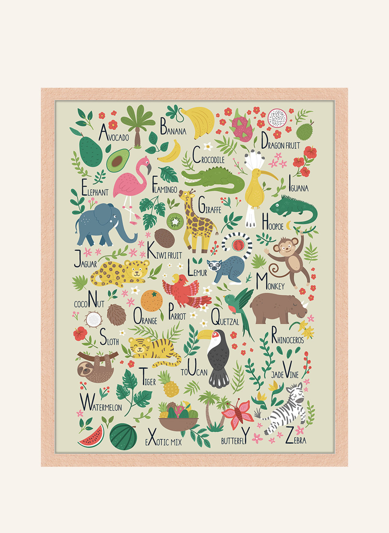 Milan Moon Wandbild ALPHABET mit Rahmen: HELLBRAUN