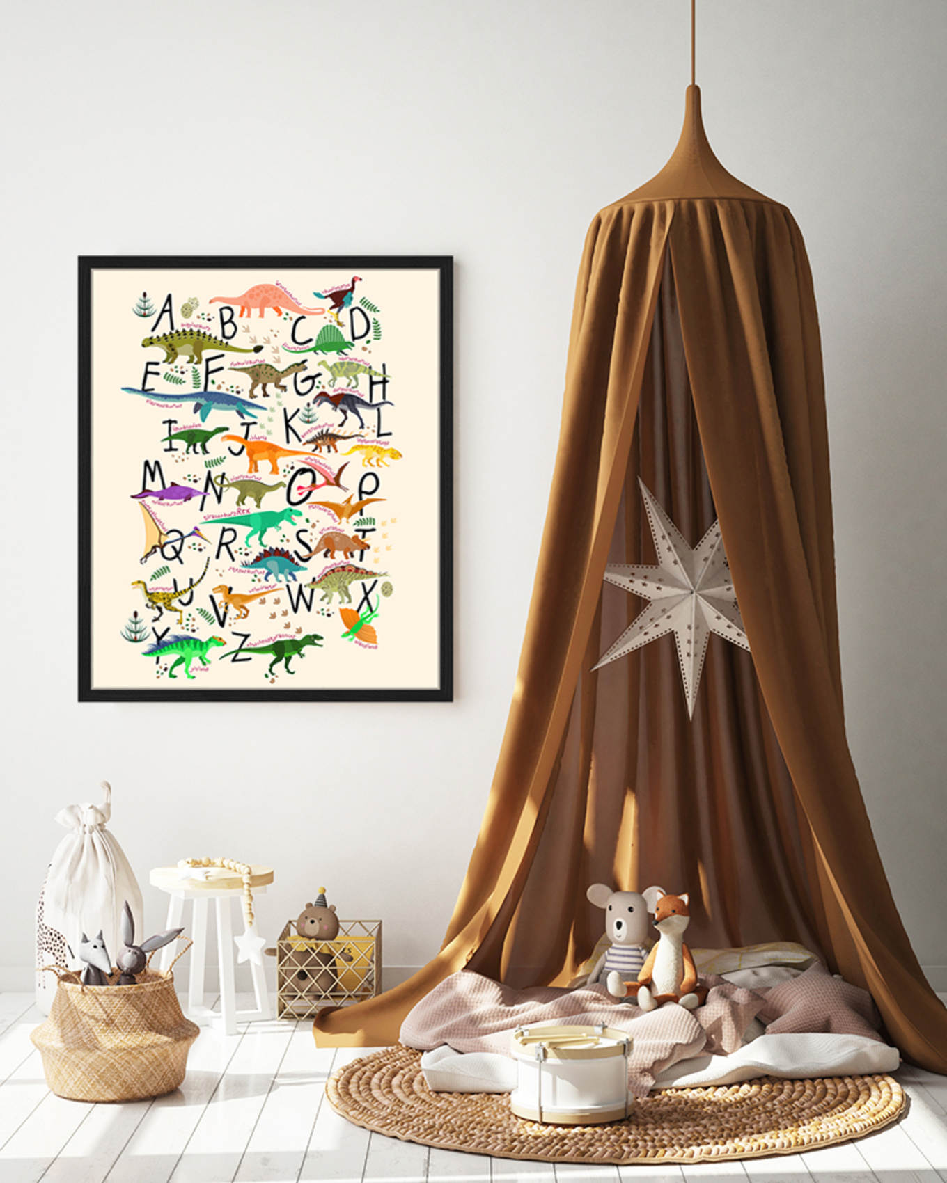 Milan Moon Wandbild DINOSAURIER-ALPHABET mit Rahmen: SCHWARZ