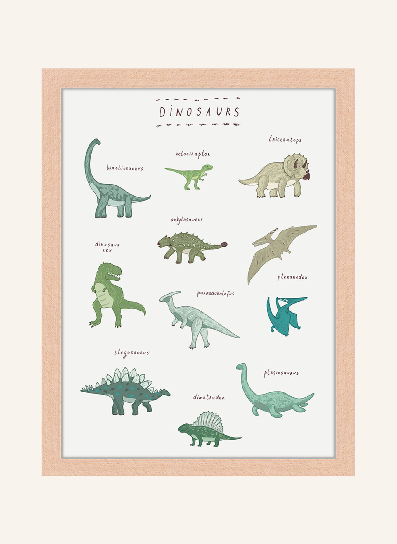 Milan Moon Wandbild DINOSAURIER mit Rahmen: HELLBRAUN