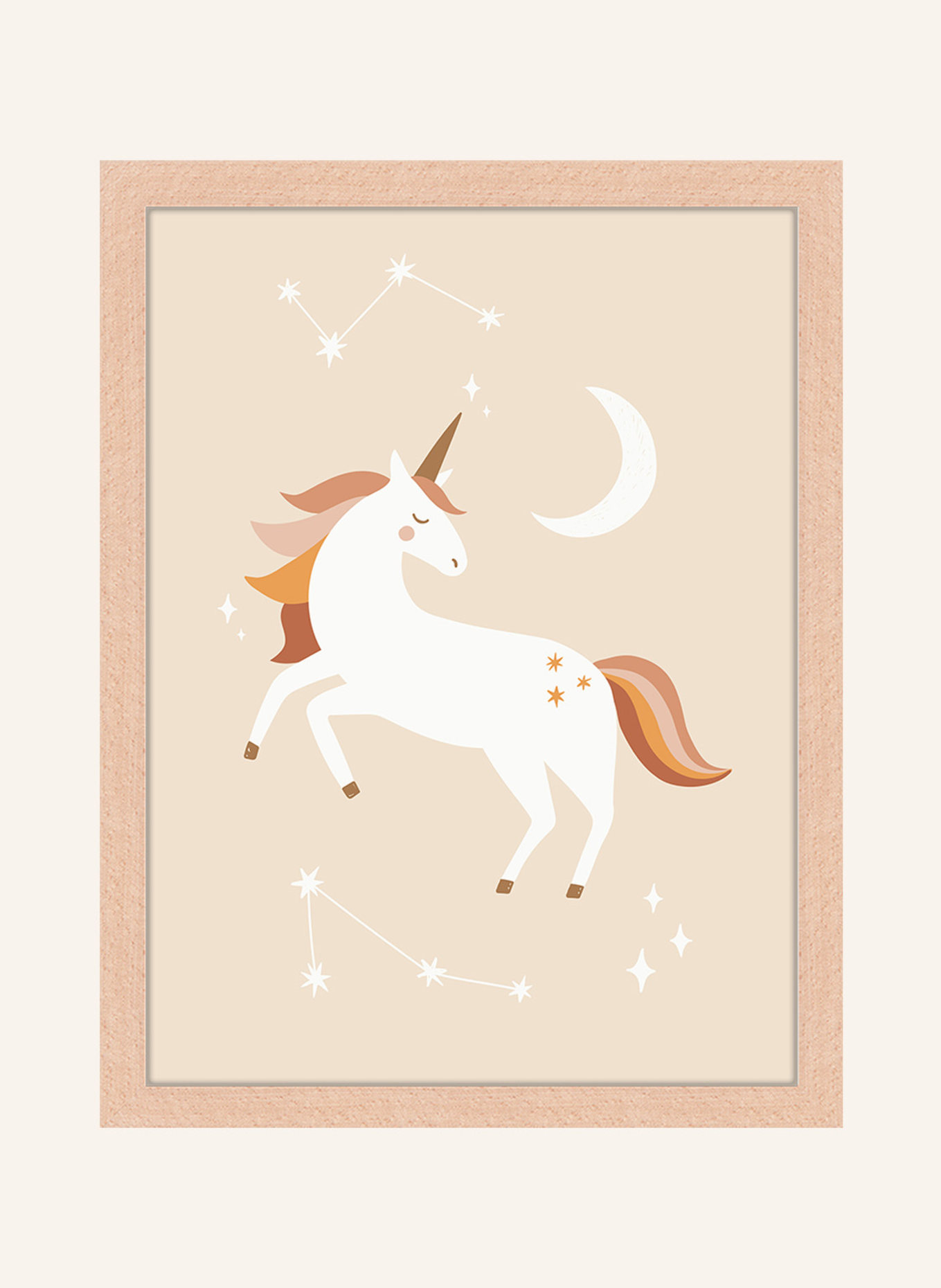 Milan Moon Wandbild ICH LIEBE EINHÖRNER mit Rahmen: HELLBRAUN