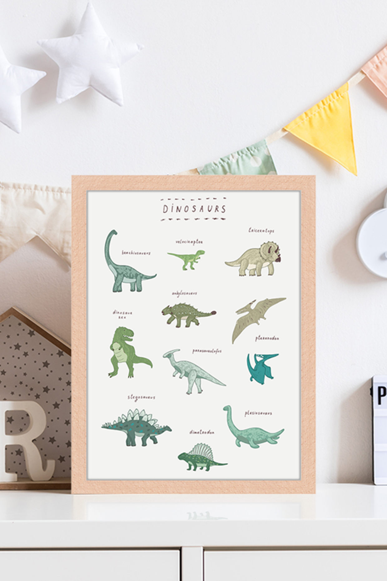 Milan Moon Wandbild DINOSAURIER mit Rahmen: HELLBRAUN