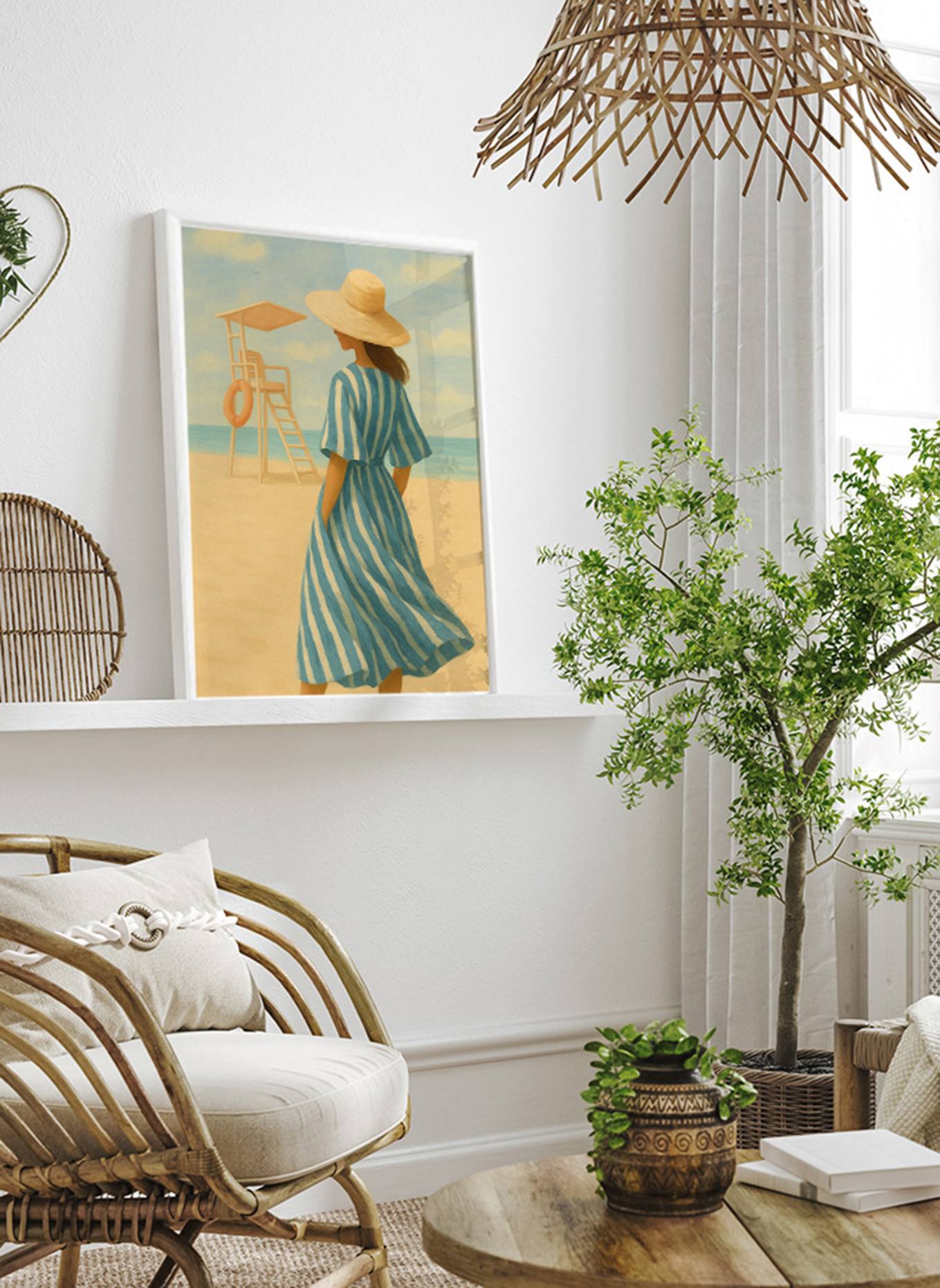 ANY IMAGE Wandbild STREIFENWIND mit Rahmen: WEISS