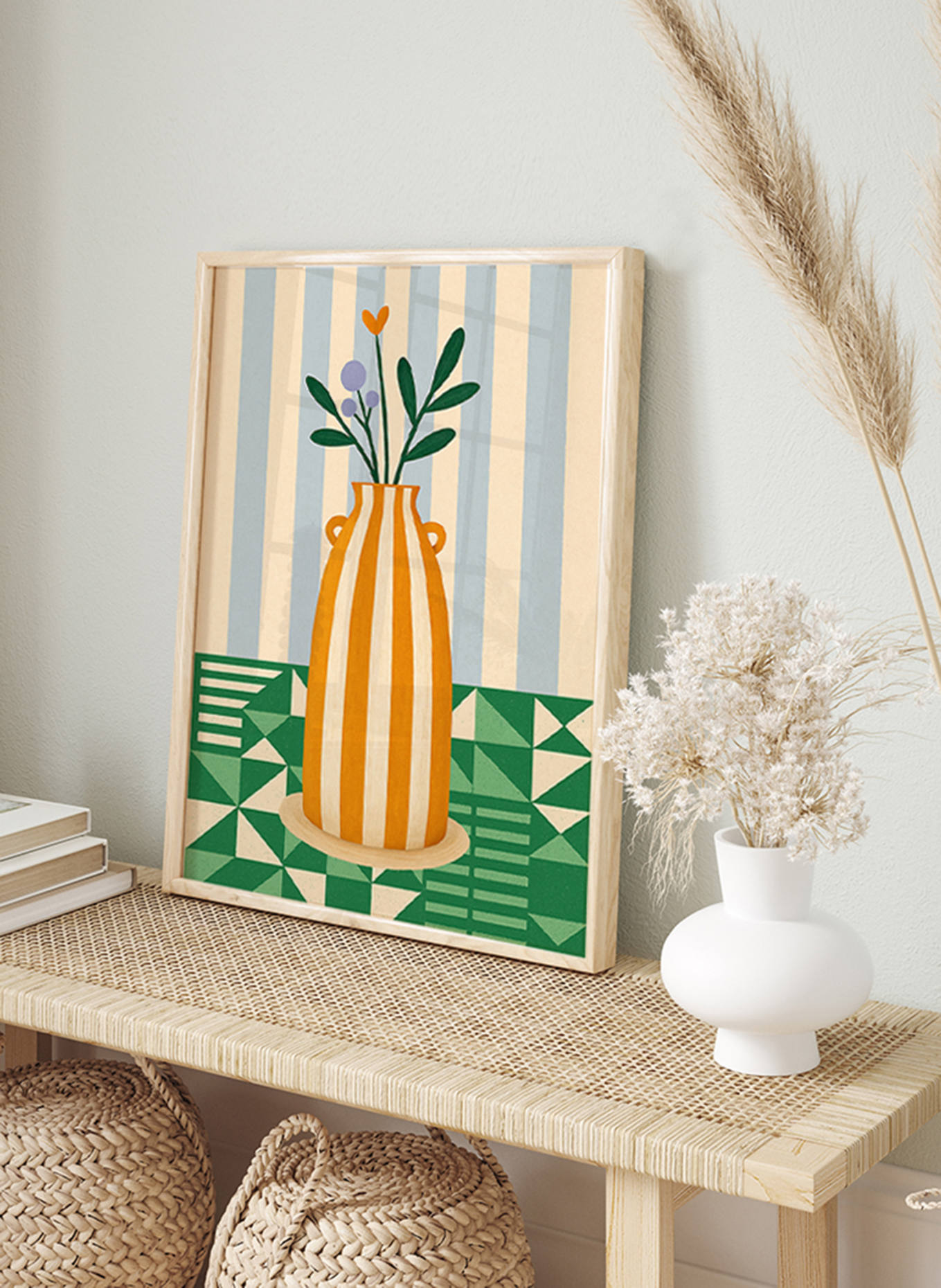 Liv Corday Wandbild GEOMETRISCHES BLÜHEN mit Rahmen: HELLBRAUN