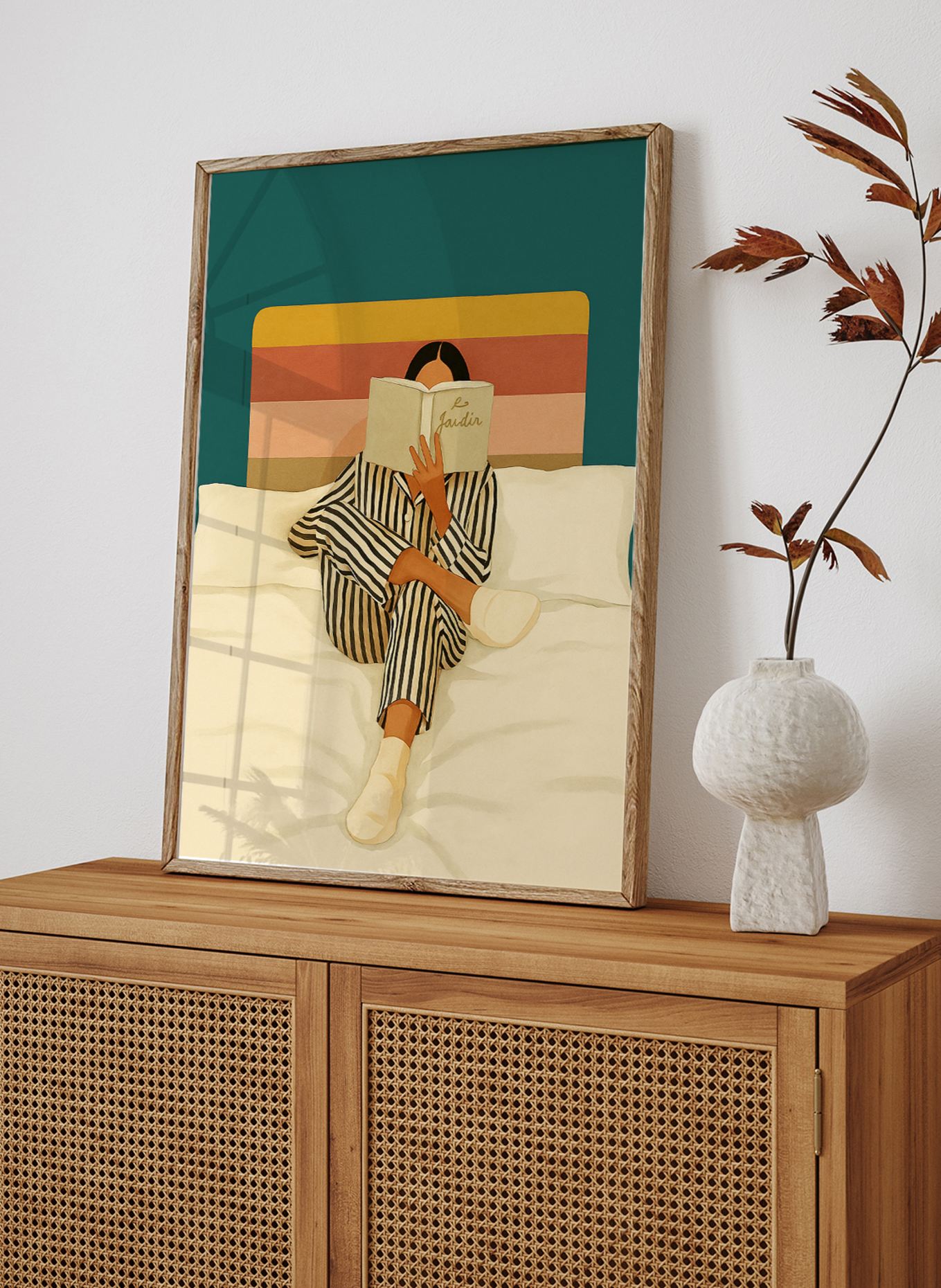 Liv Corday Wandbild LE JARDIN LESEN mit Rahmen: BRAUN