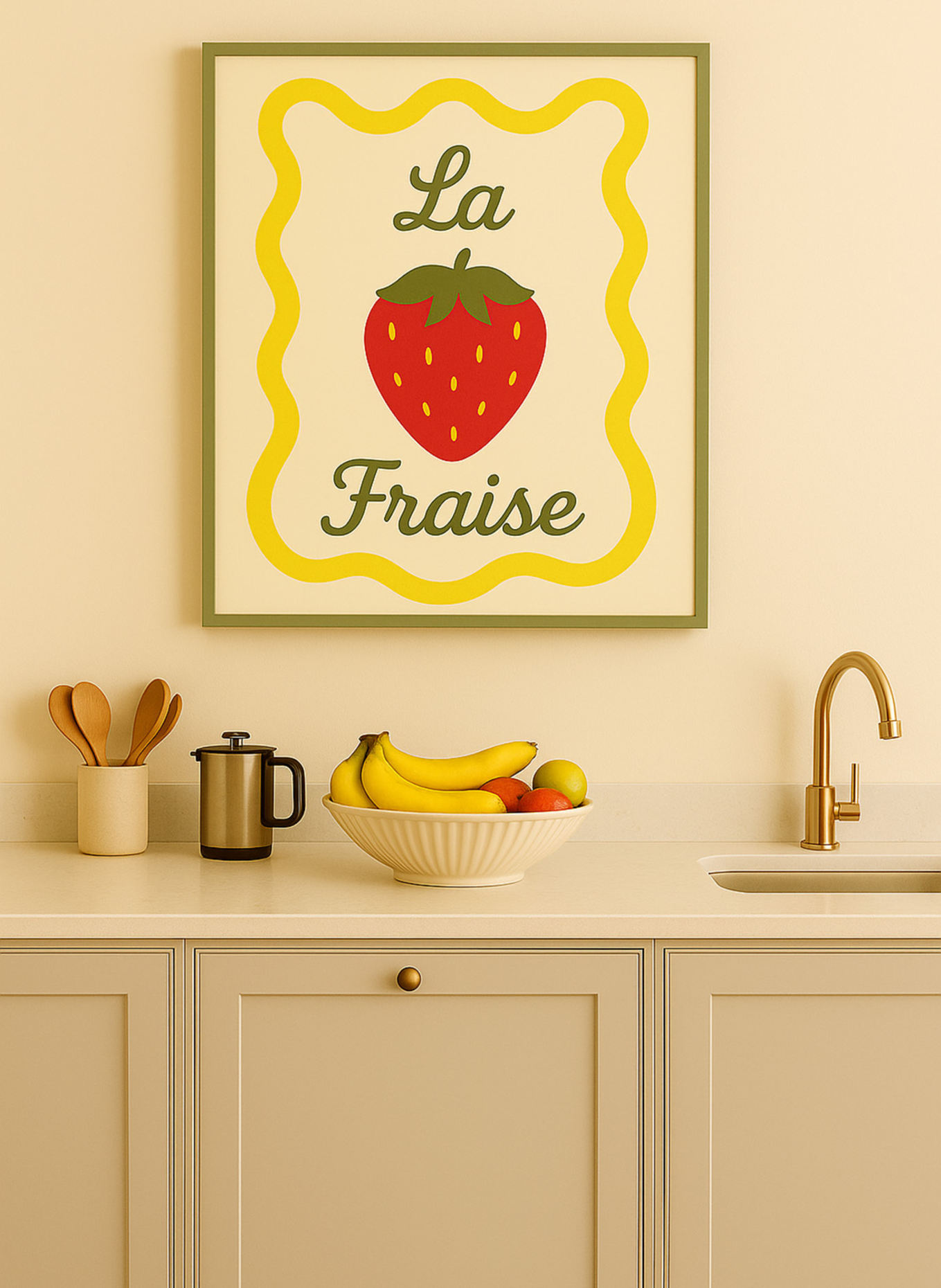 Liv Corday Wandbild DIE ERDBEERE mit Rahmen: GRÜN