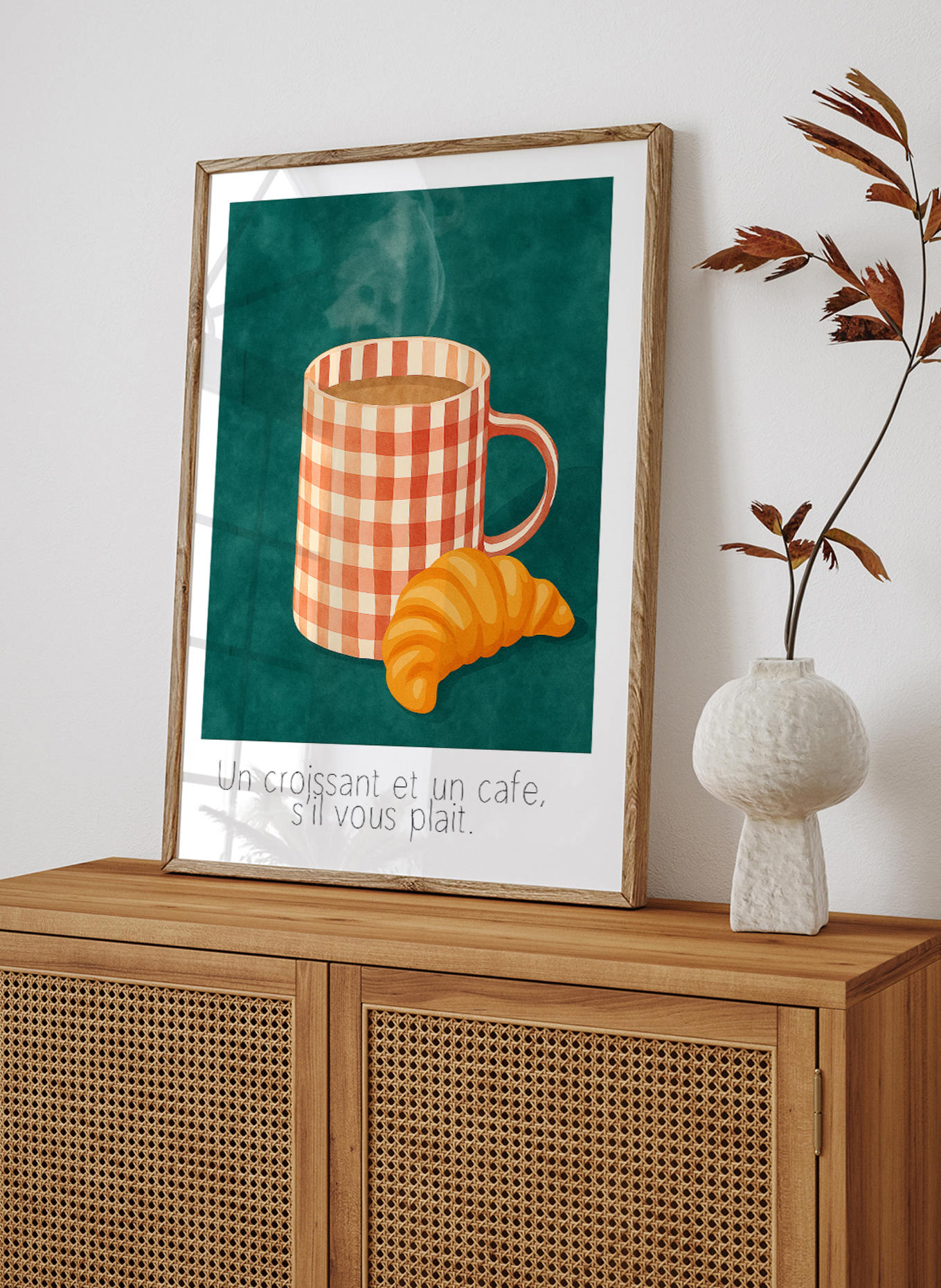 Liv Corday Wandbild CROISSANT & CAFÉ mit Rahmen: BRAUN