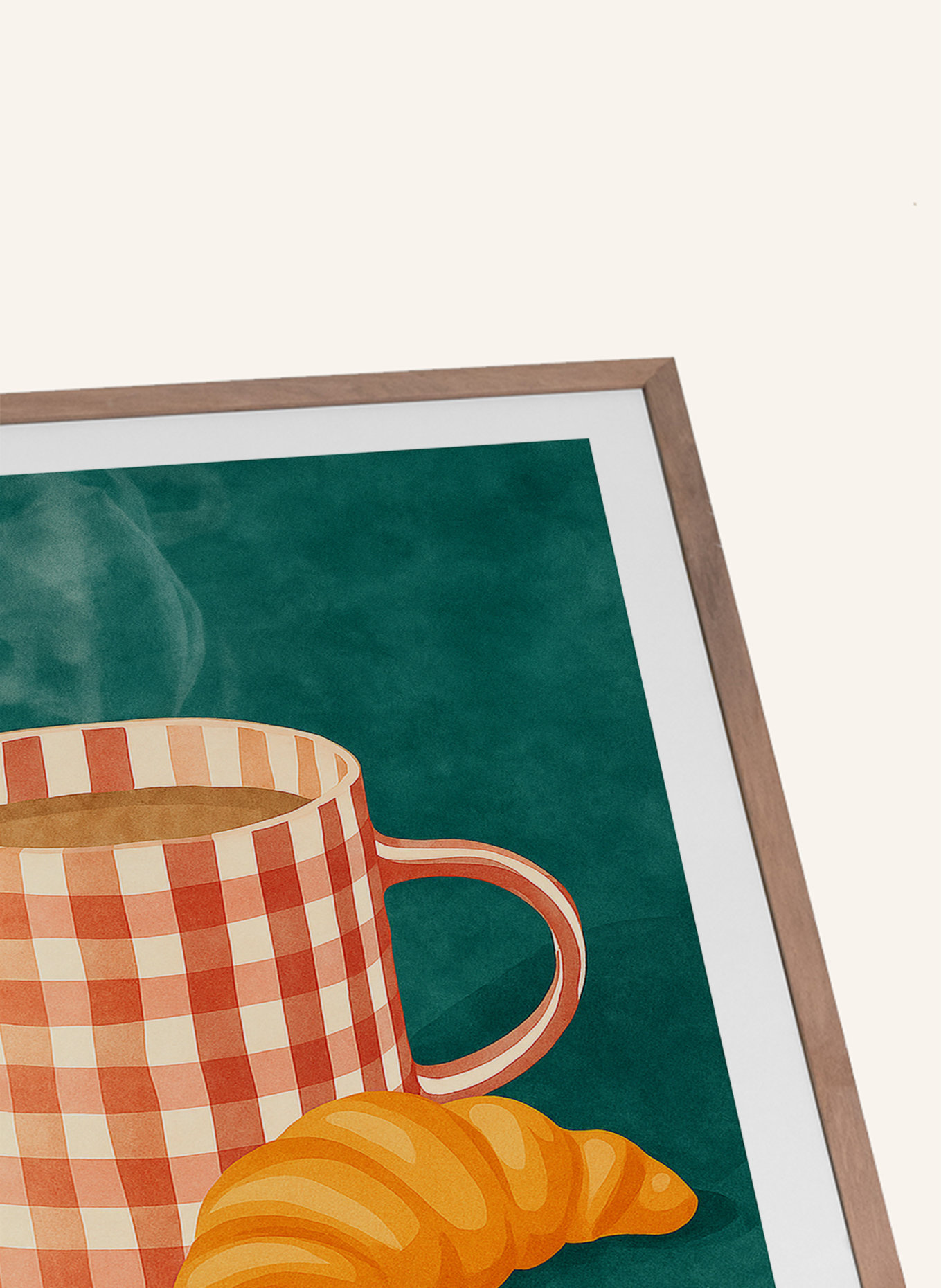 Liv Corday Wandbild CROISSANT & CAFÉ mit Rahmen: BRAUN