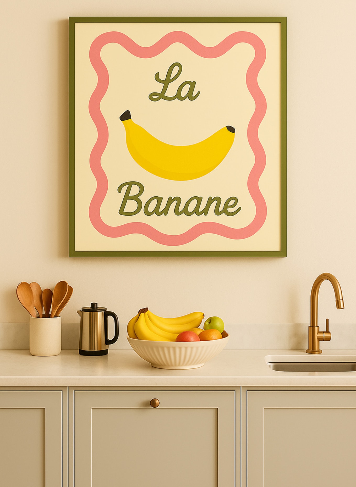 Liv Corday Wandbild DIE BANANE mit Rahmen: GRÜN