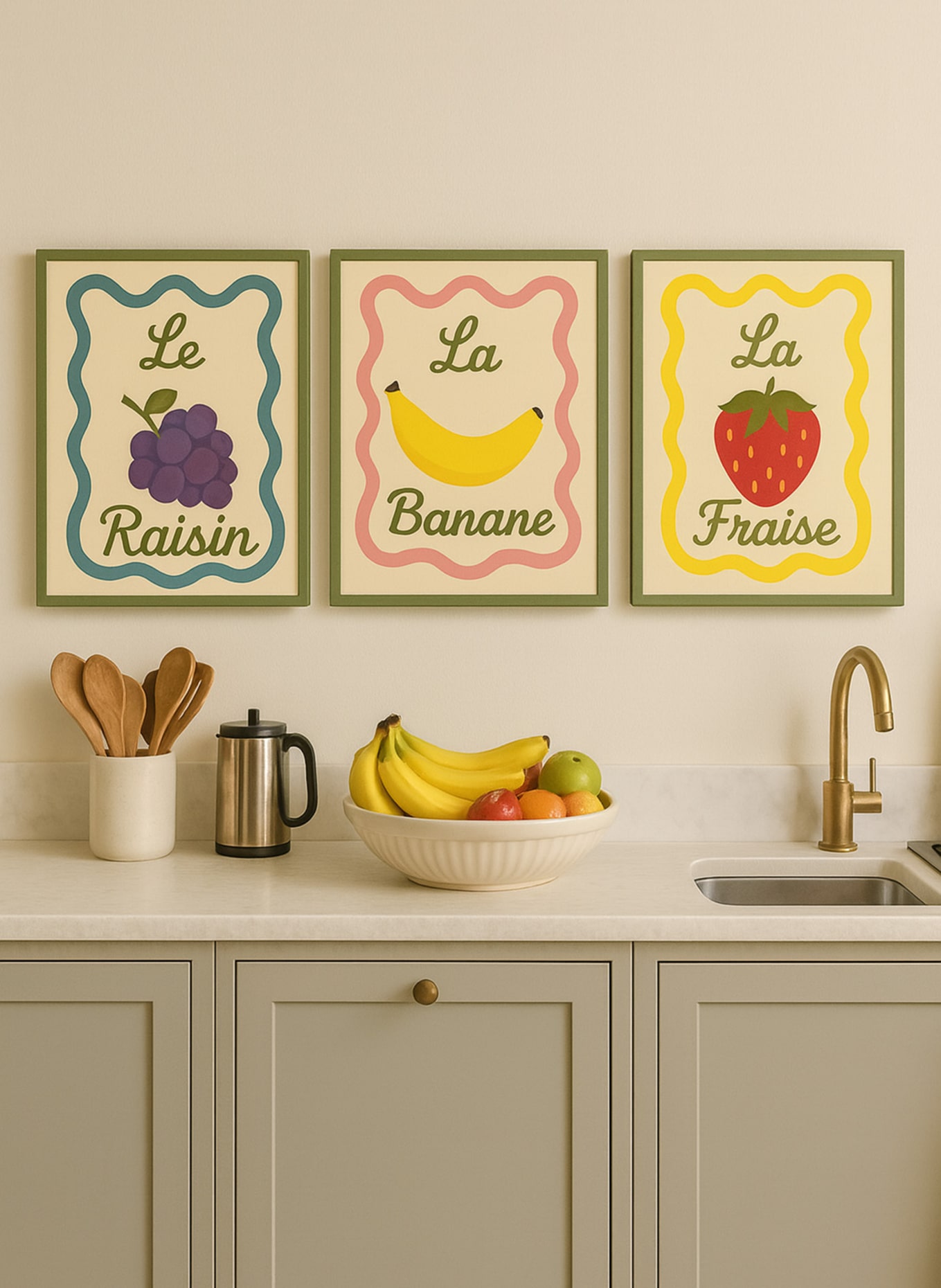 Liv Corday Wandbild DIE BANANE mit Rahmen: GRÜN