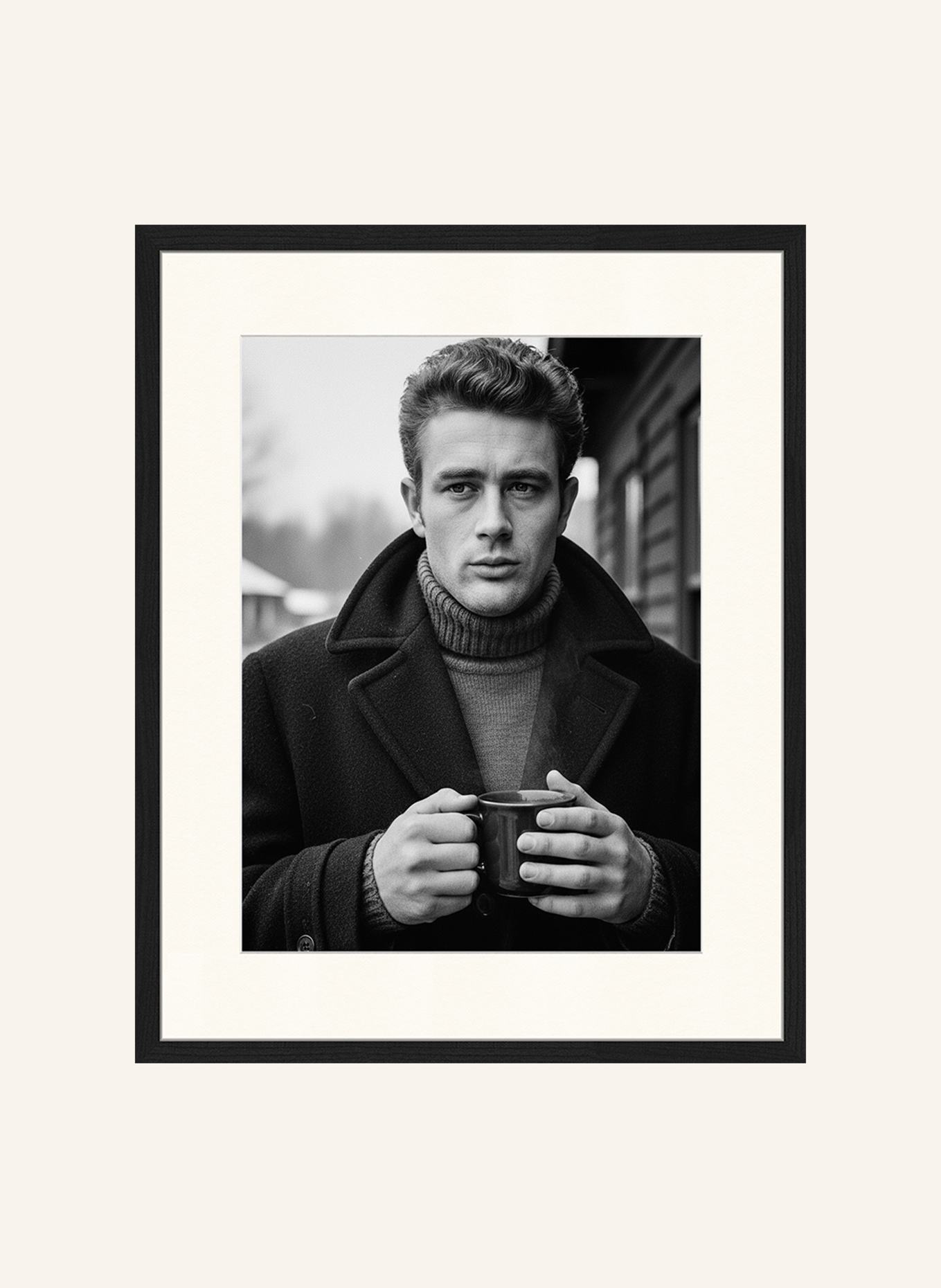 JACOB BADEN Wandbild JAMES DEAN WINTER KAFFEE mit Rahmen: SCHWARZ