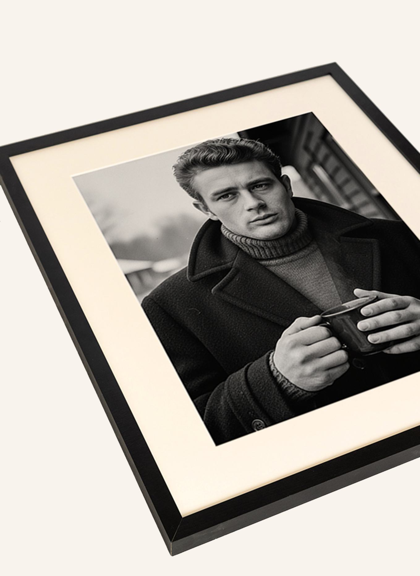 JACOB BADEN Wandbild JAMES DEAN WINTER KAFFEE mit Rahmen: SCHWARZ