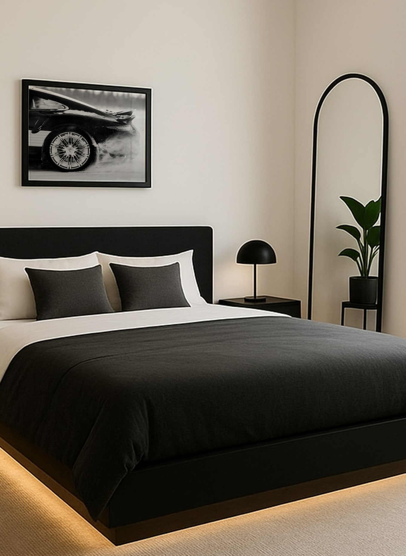 JACOB BADEN Wandbild PORSCHE SCHNEE DRIFT mit Rahmen: SCHWARZ