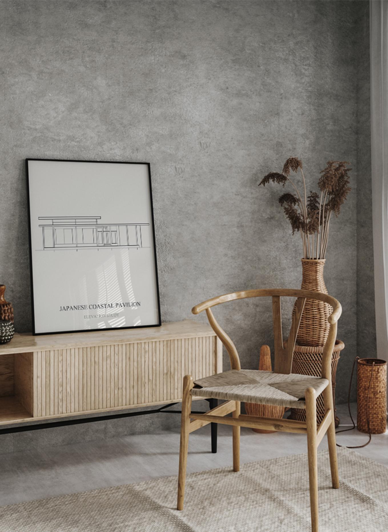 Liv Corday Wandbild JAPANISCHER KÜSTENPAVILLON mit Rahmen: SCHWARZ