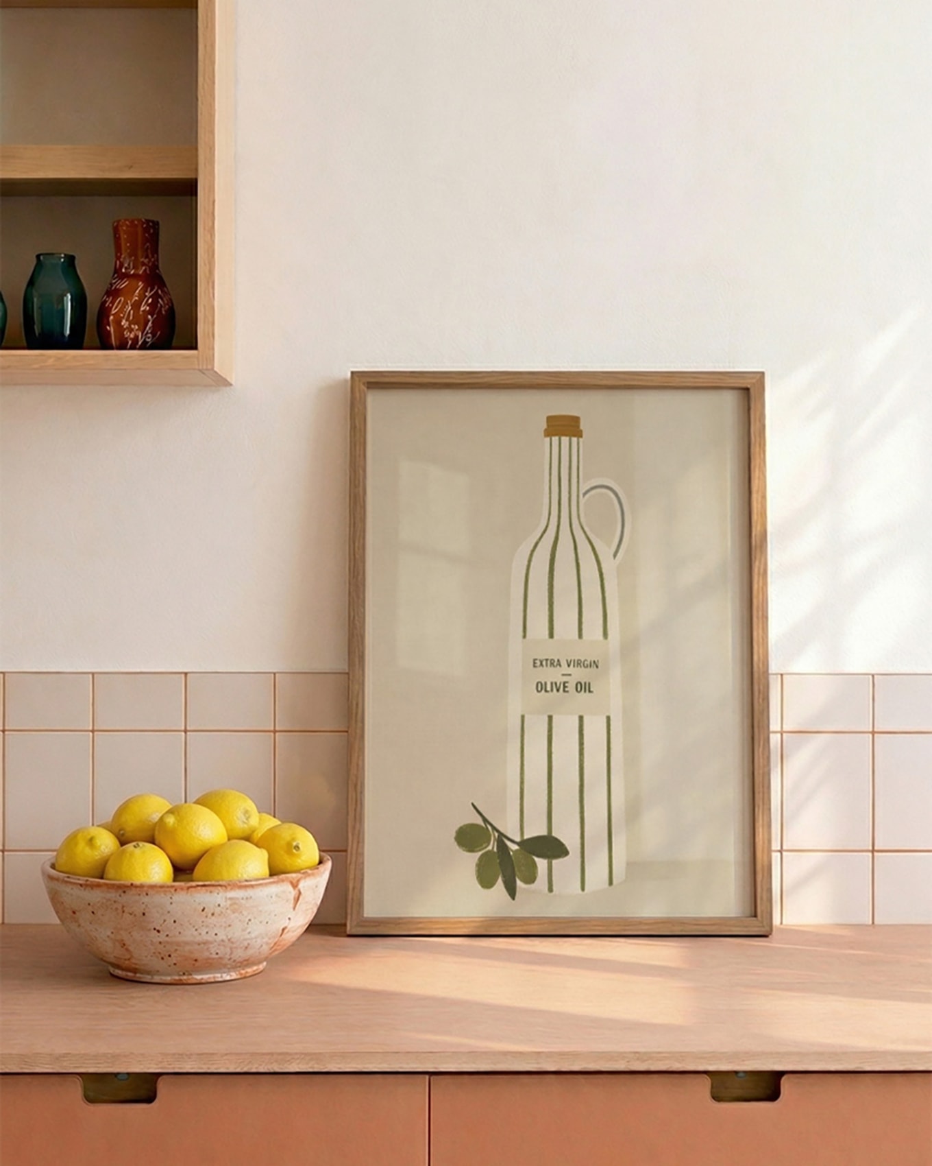 Liv Corday Wandbild OLIVENÖL mit Rahmen: ECRU