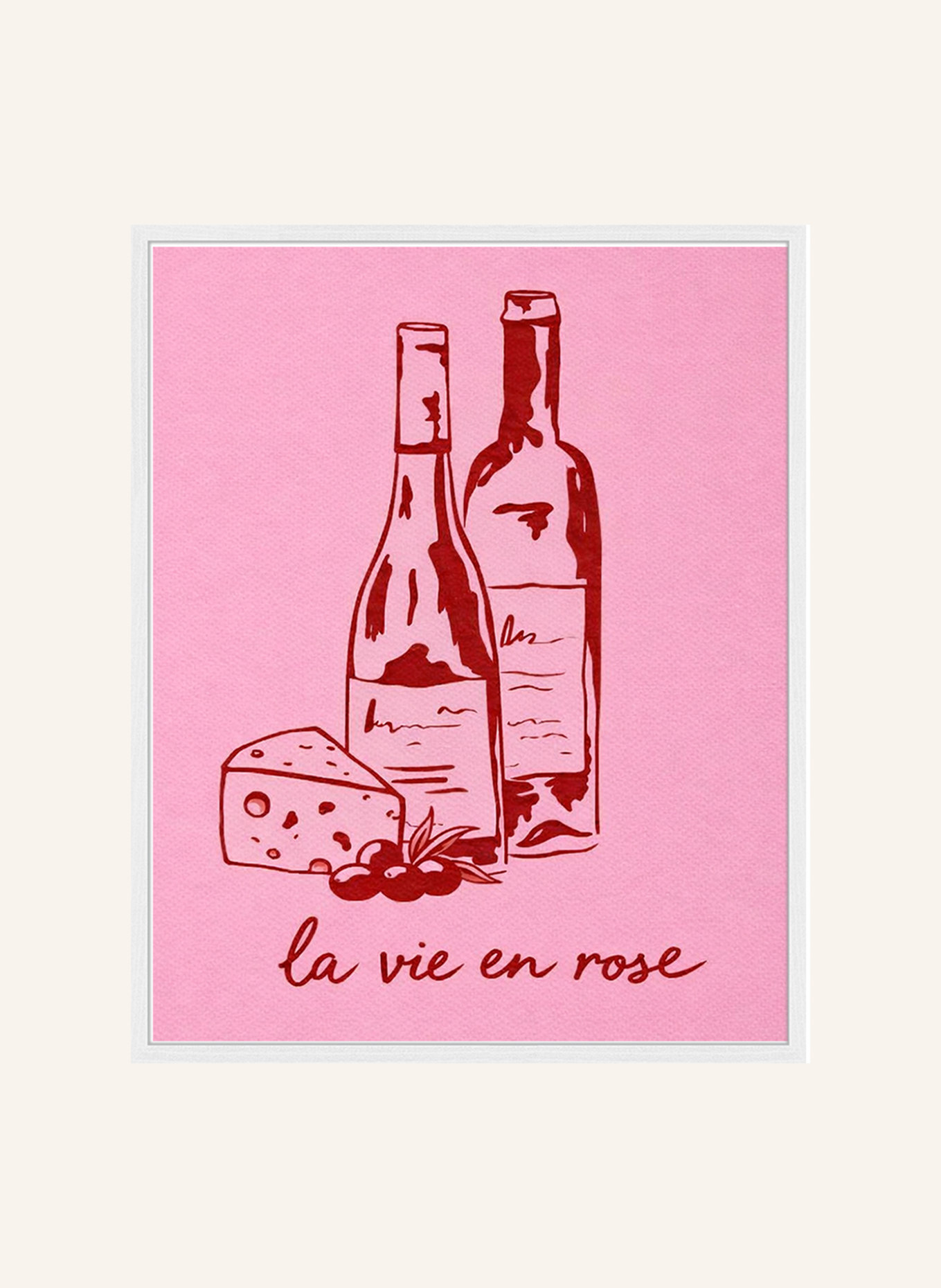 Liv Corday Wandbild WEIN MIT KÄSE mit Rahmen: WEISS